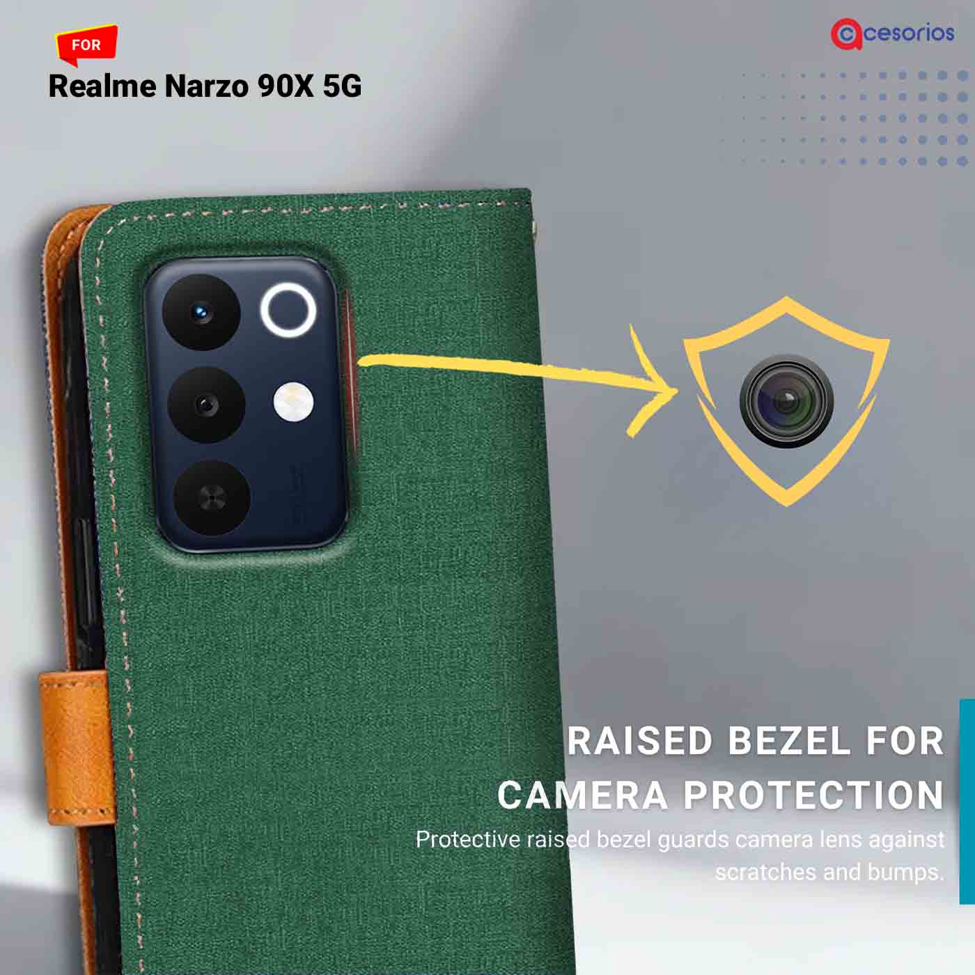 Canvas & Suede back panel — Realme Narzo 90X 5G in Green mobile case