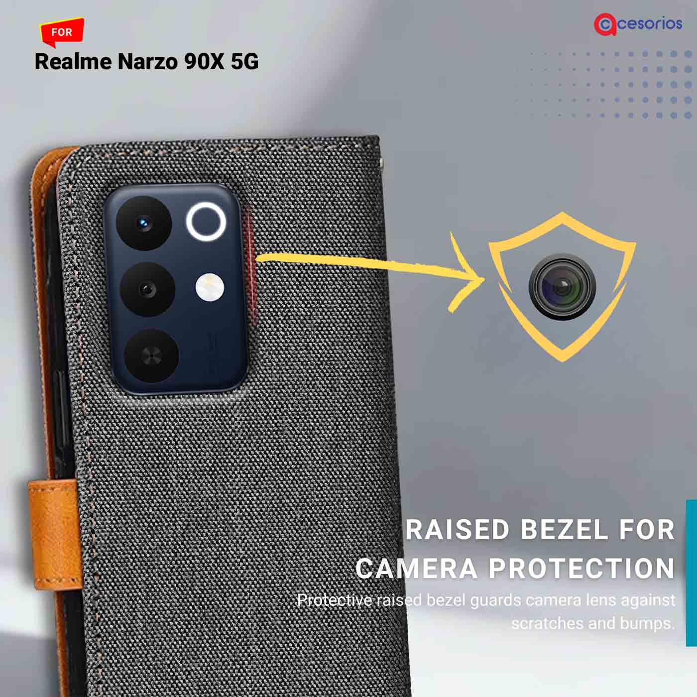 Denim & Leather back panel — Realme Narzo 90X 5G in Grey mobile case