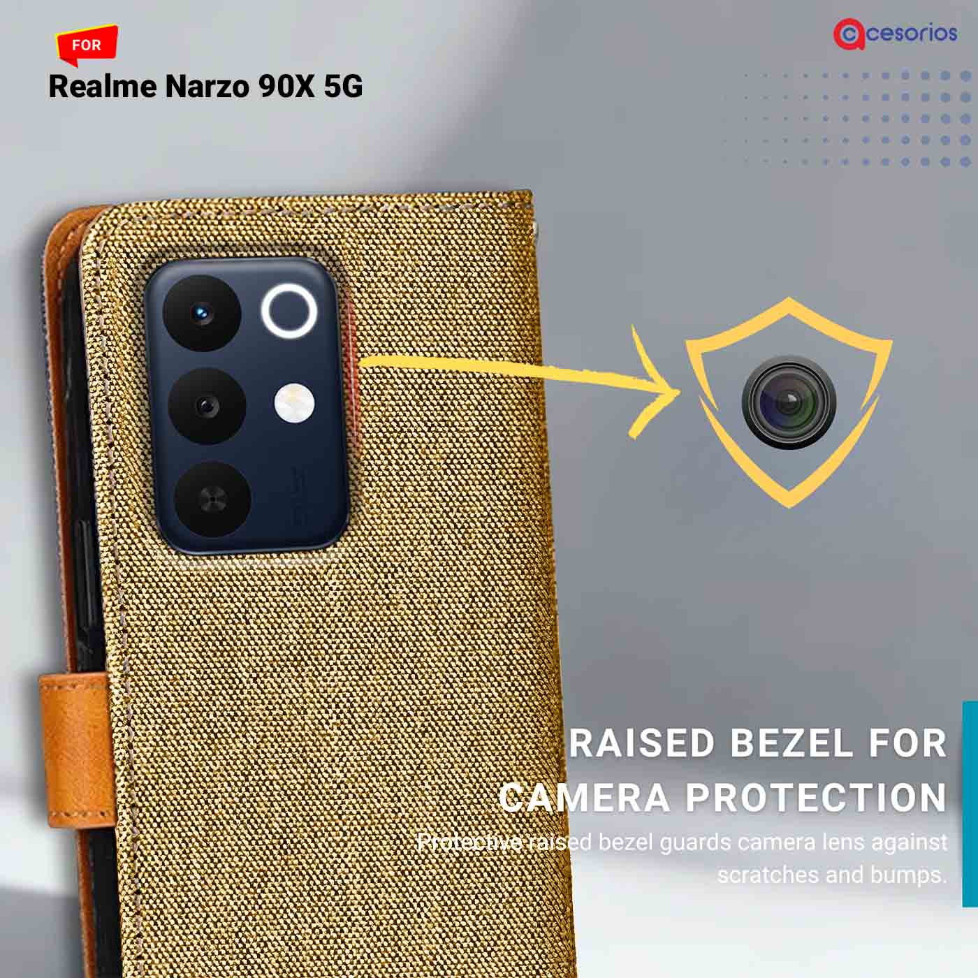 Denim & Leather back panel — Realme Narzo 90X 5G in Light Brown mobile case