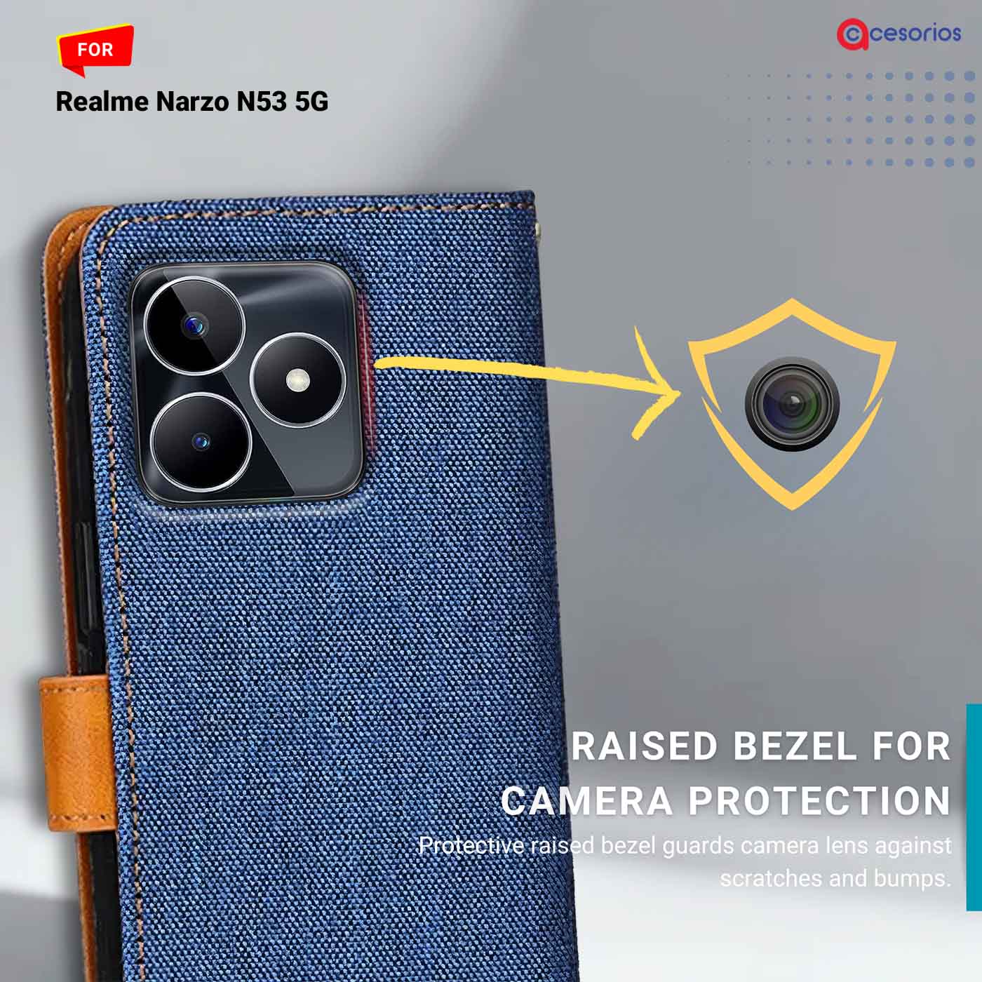 Denim & Leather back panel — Realme Narzo N53 5G in Blue mobile case