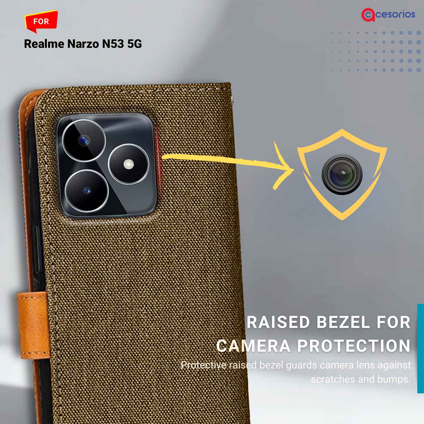 Denim & Leather back panel — Realme Narzo N53 5G in Dark Brown mobile case