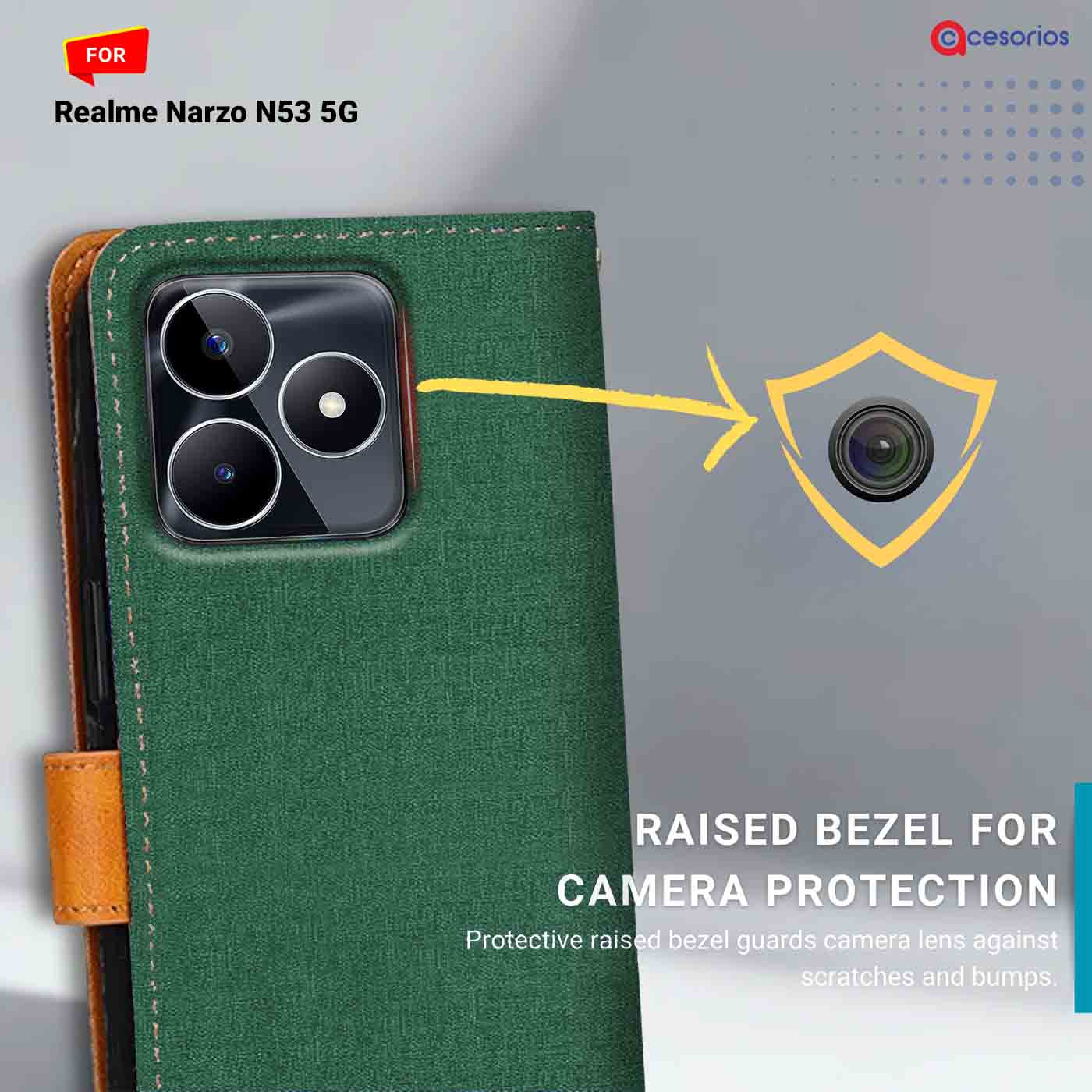 Canvas & Suede back panel — Realme Narzo N53 5G in Green mobile case