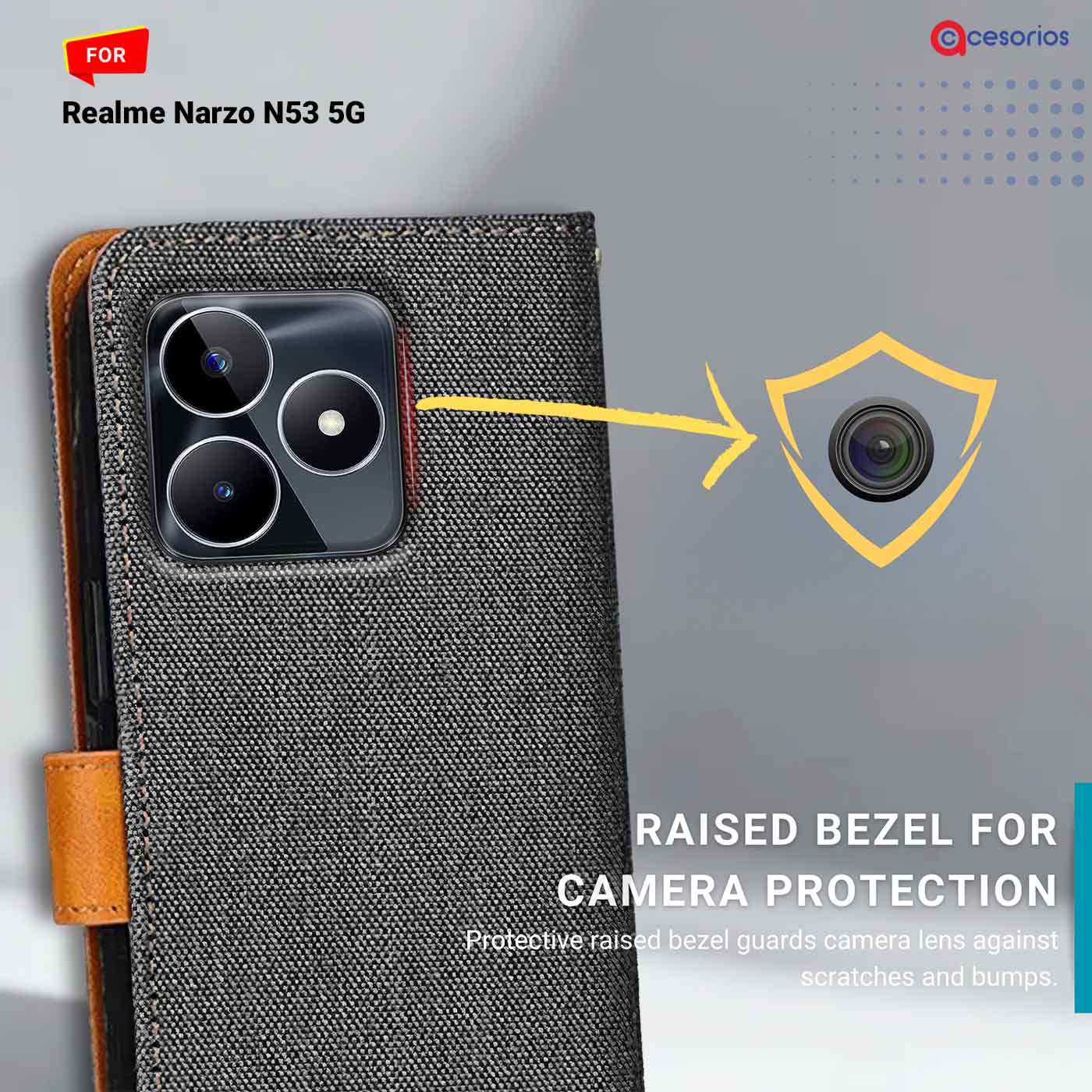 Denim & Leather back panel — Realme Narzo N53 5G in Grey mobile case