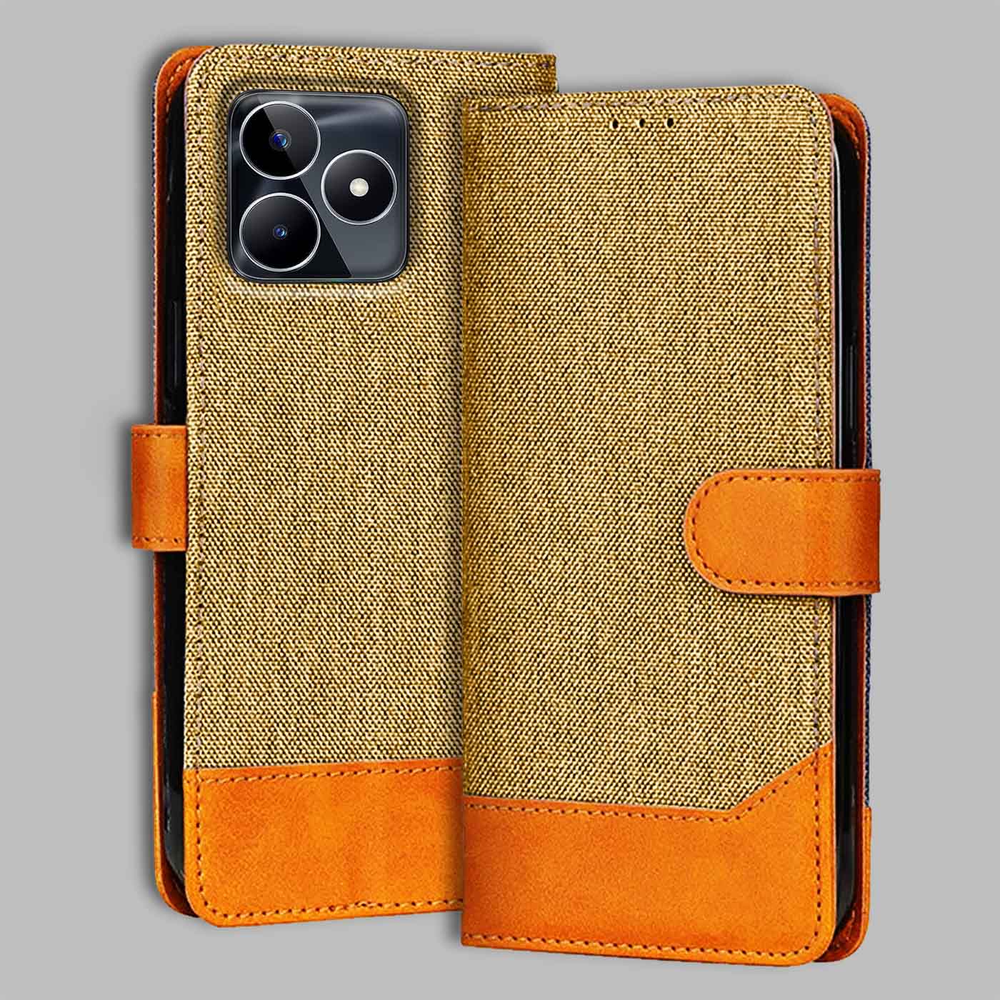 Realme Narzo N53 5G flip cover in Light Brown — front view by Accesorios