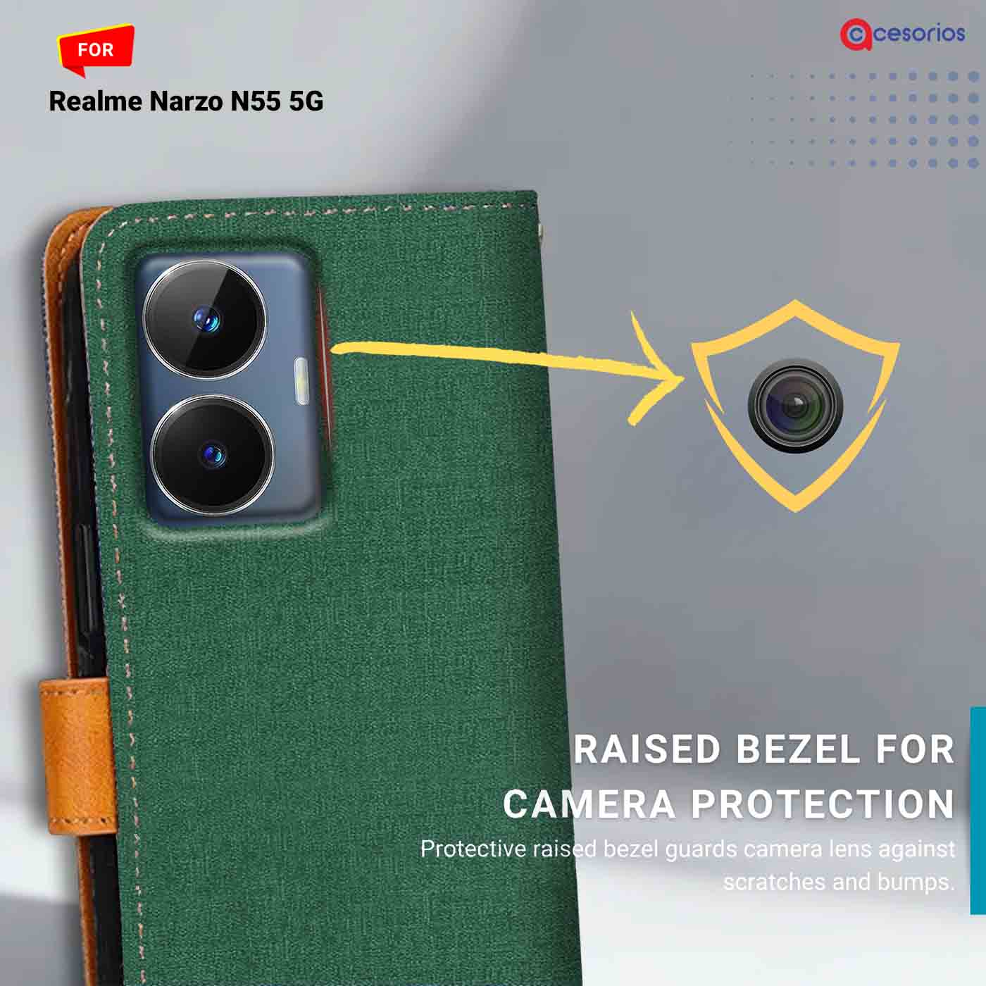 Accesorios Realme Narzo N55 5G denim flip cover – Green – Image 2 #color_g