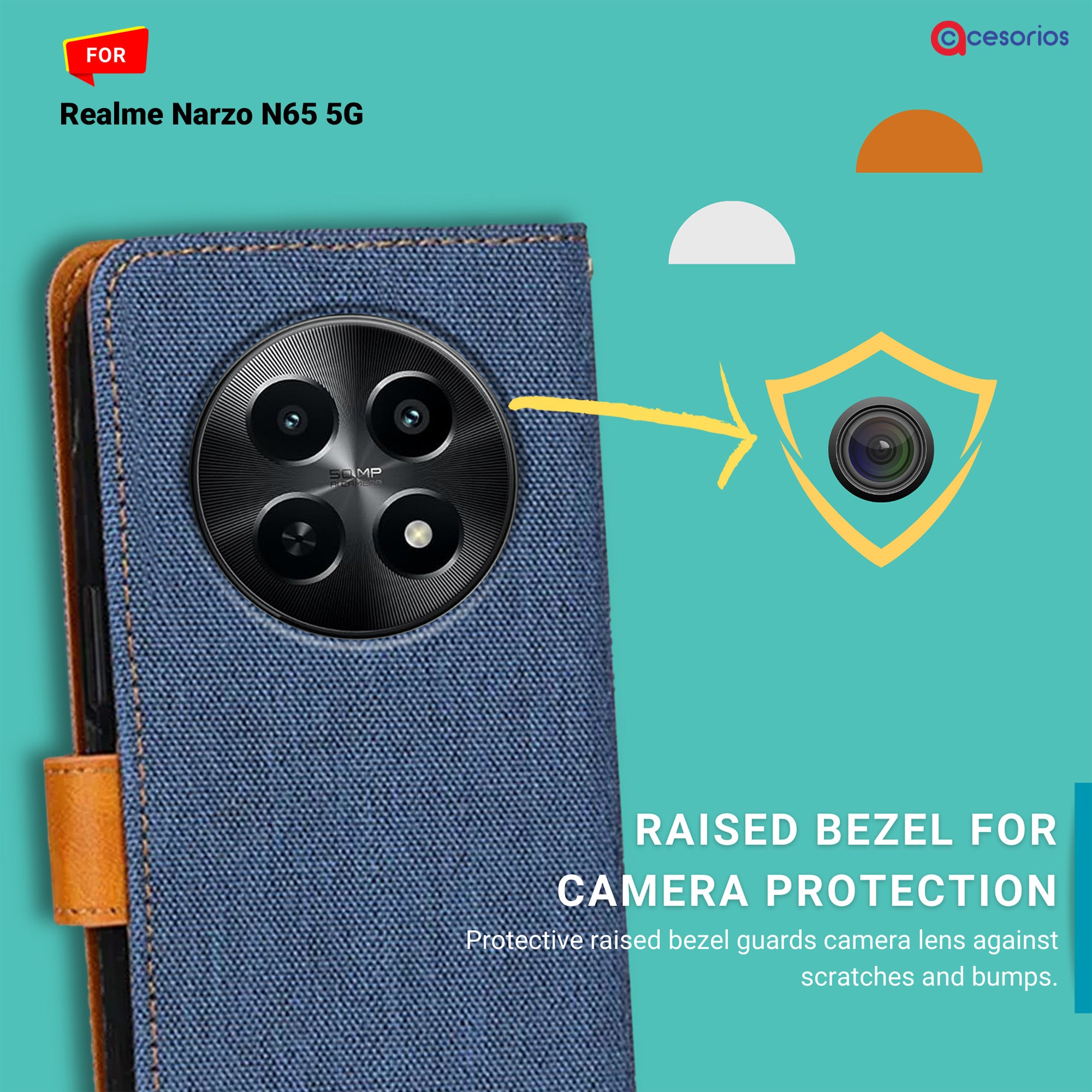 Accesorios Realme Narzo N65 5G denim flip cover – Blue – Image 2 #color_blue