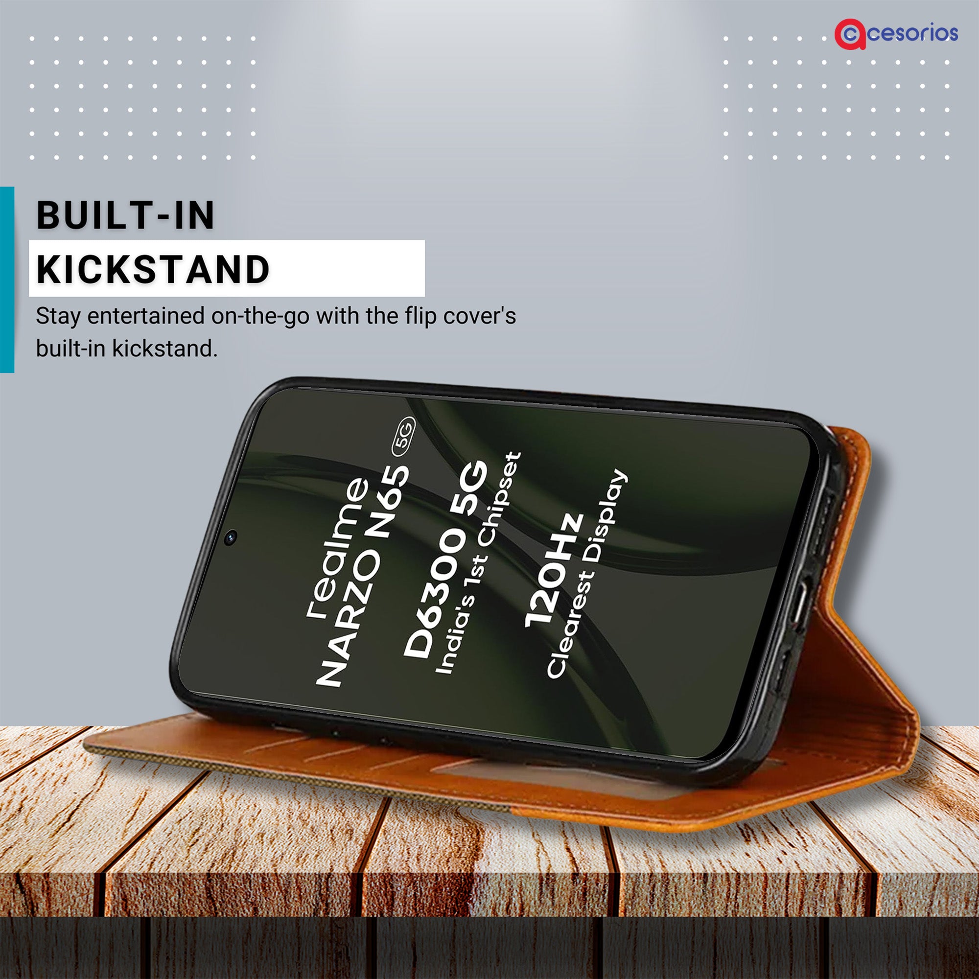 Accesorios Realme Narzo N65 5G denim flip cover – Dark Brown – Image 4 #color_dark brown