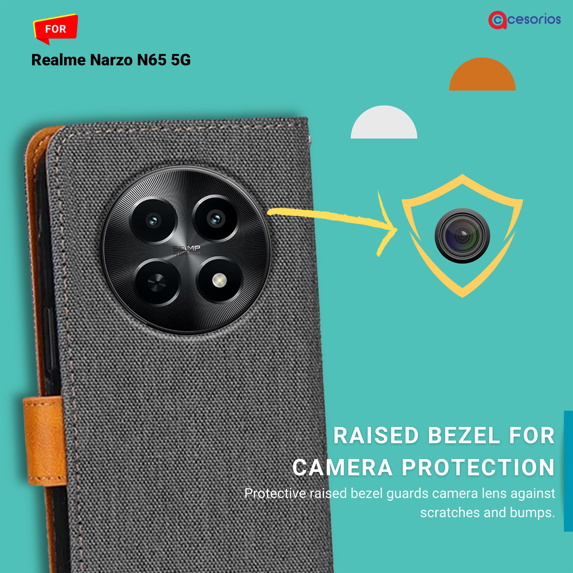 Accesorios Realme Narzo N65 5G denim flip cover – Grey – Image 2 #color_grey