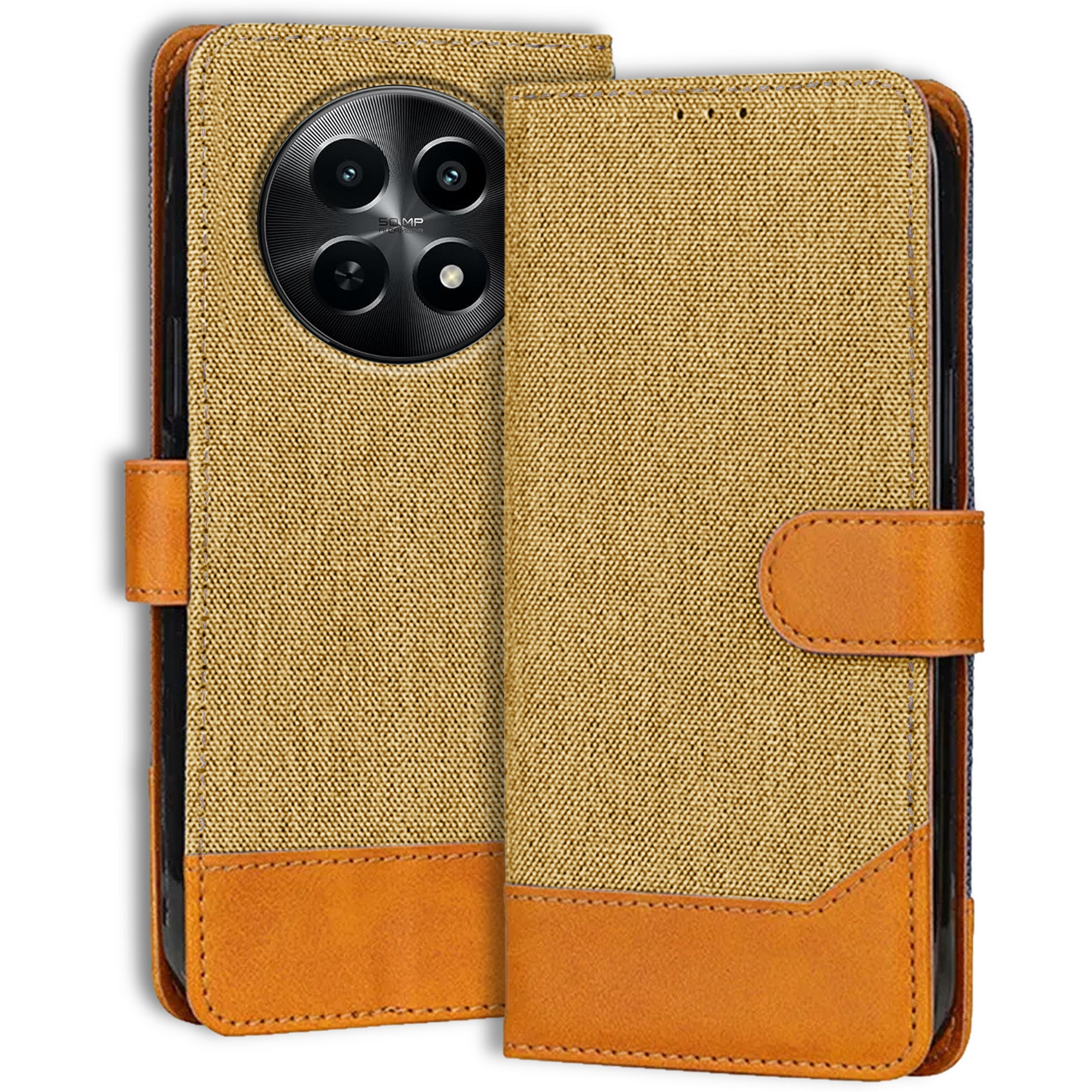 Accesorios Realme Narzo N65 5G denim flip cover – Light Brown – Image 1 #color_light brown