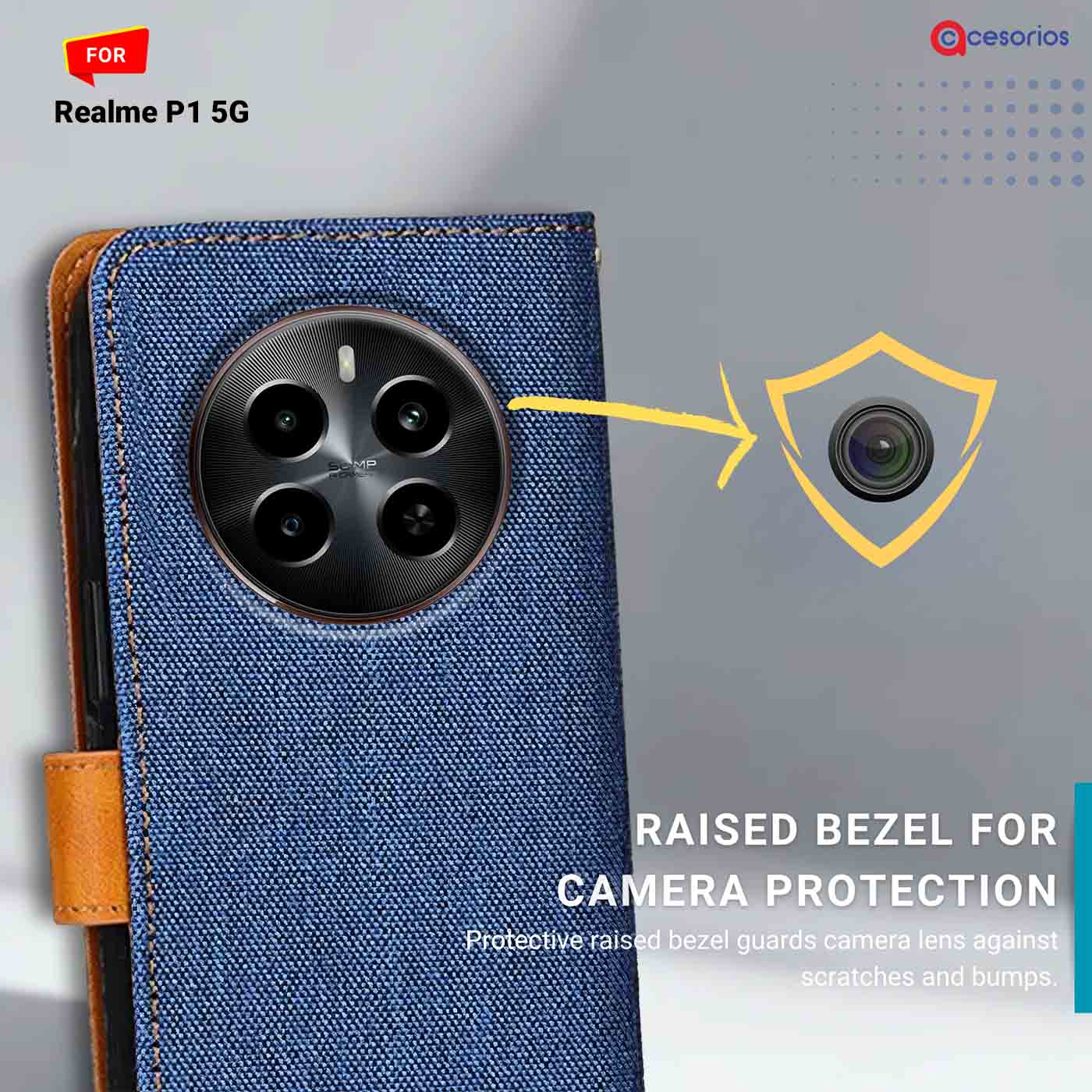 Denim & Leather back panel — Realme P1 5G in Blue mobile case