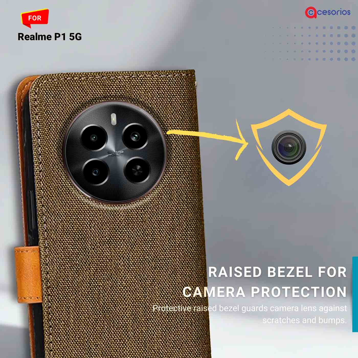 Denim & Leather back panel — Realme P1 5G in Dark Brown mobile case