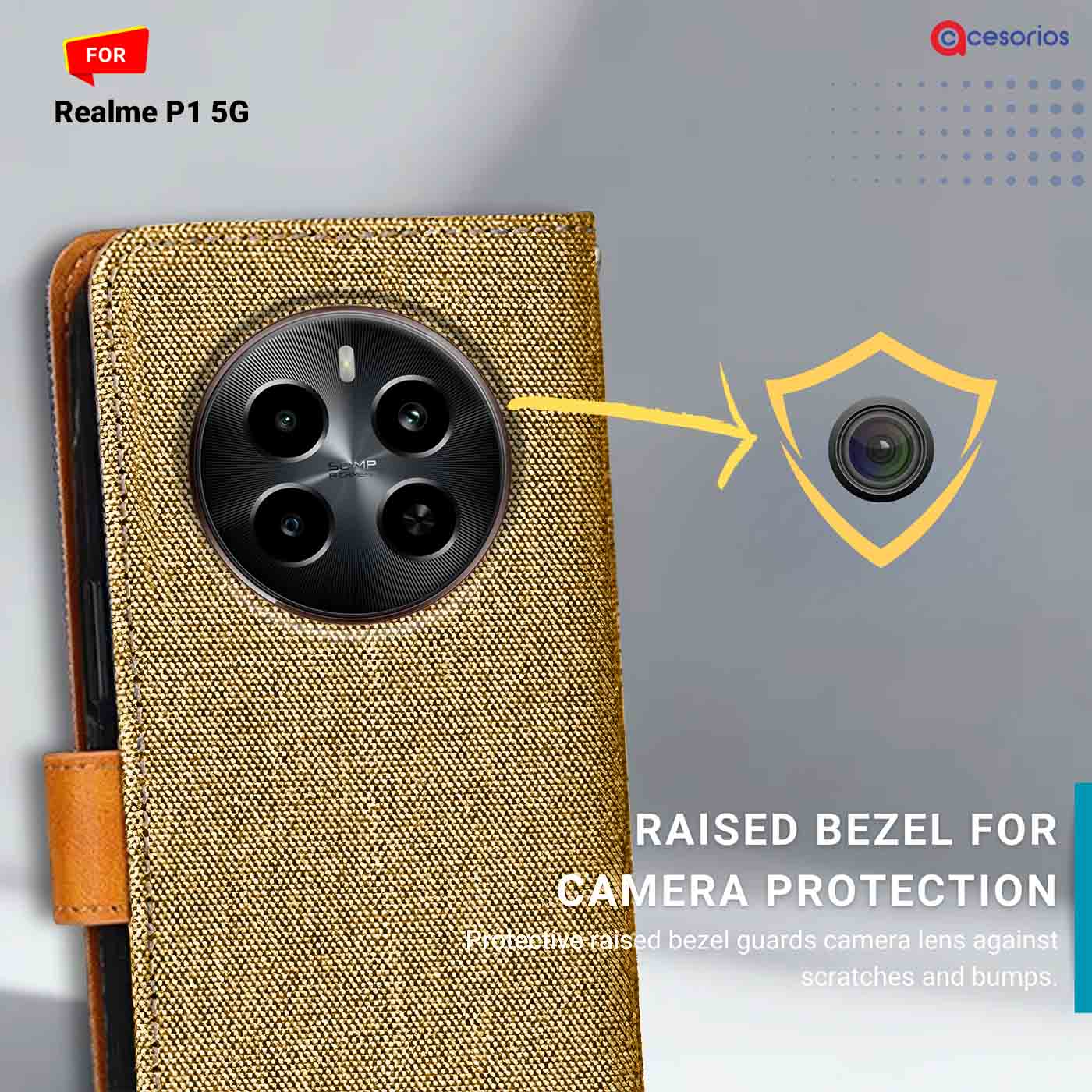 Denim & Leather back panel — Realme P1 5G in Light Brown mobile case