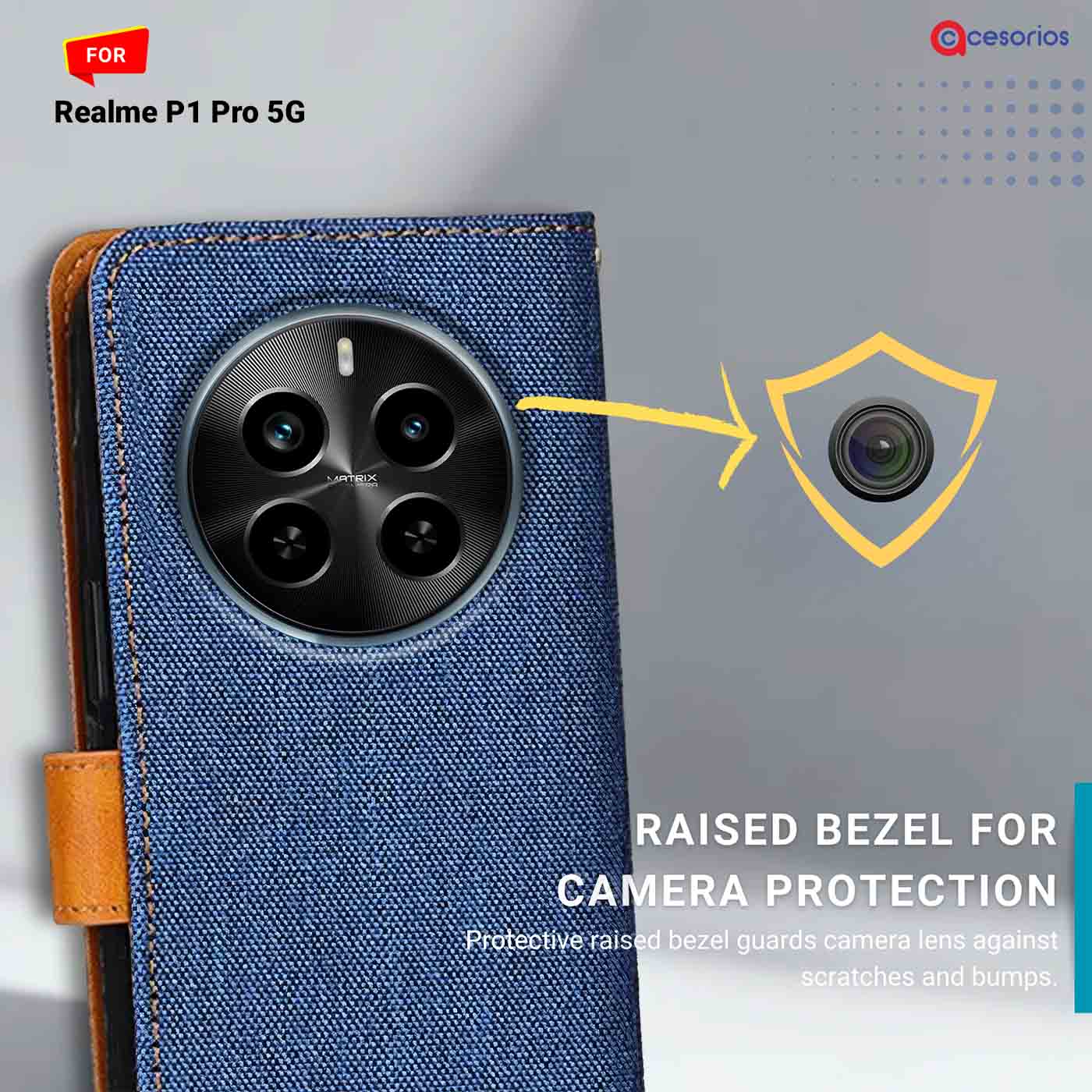 Denim & Leather back panel — Realme P1 Pro 5G in Blue mobile case