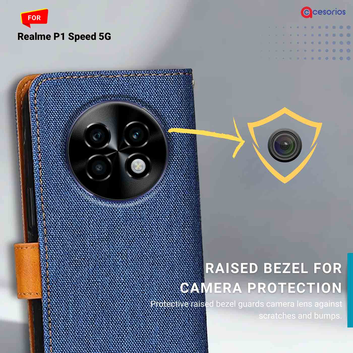 Denim & Leather back panel — Realme P1 Speed 5G in Blue mobile case