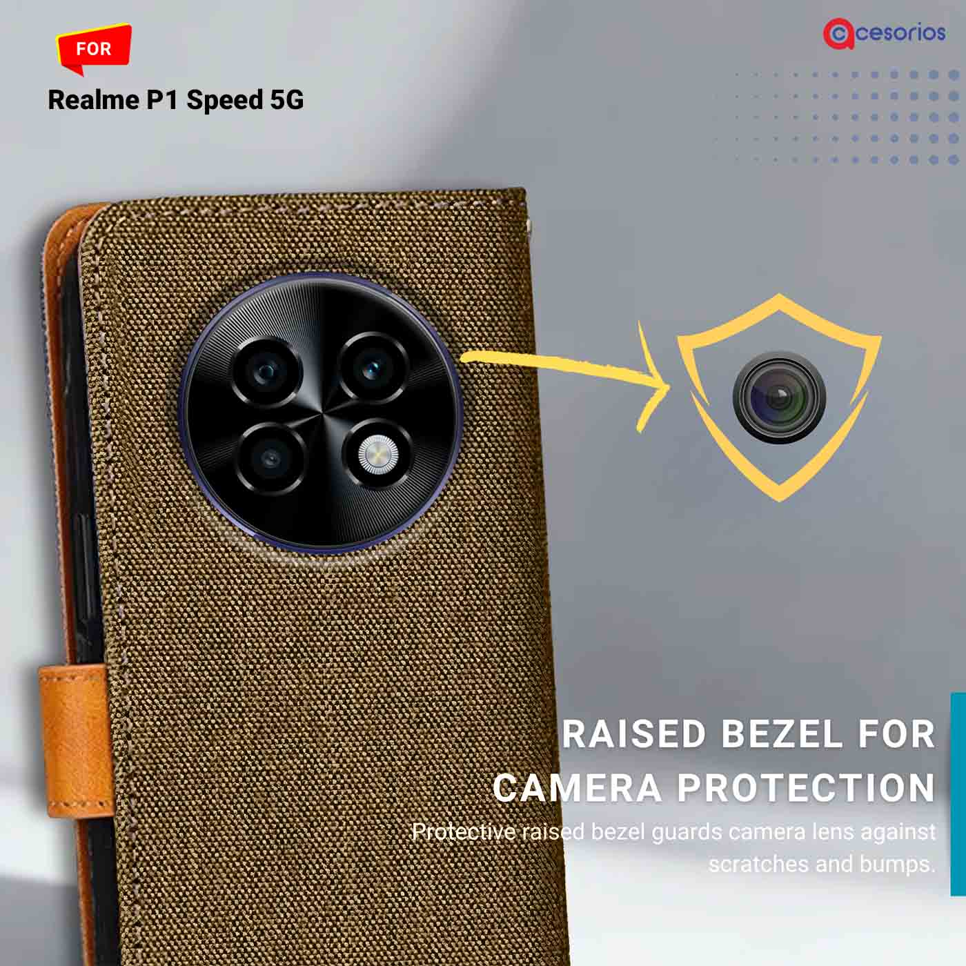 Accesorios Realme P1 Speed 5G denim flip cover – Dark Brown – Image 2 #color_dark b