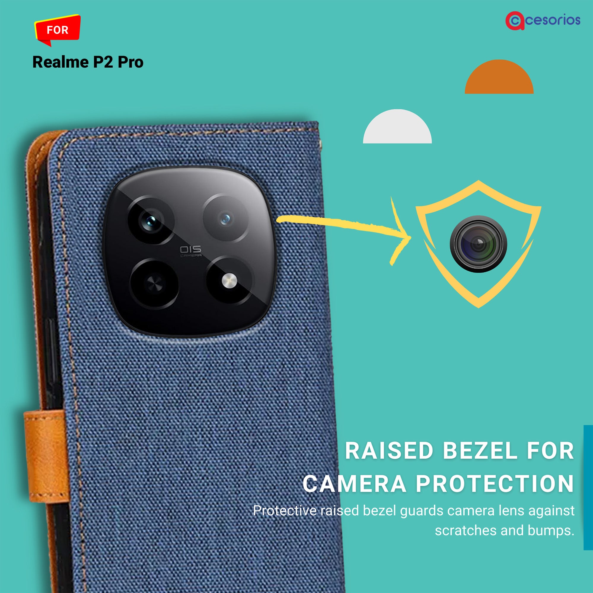 Accesorios Realme P2 Pro denim flip cover – Blue – Image 2 #color_blue