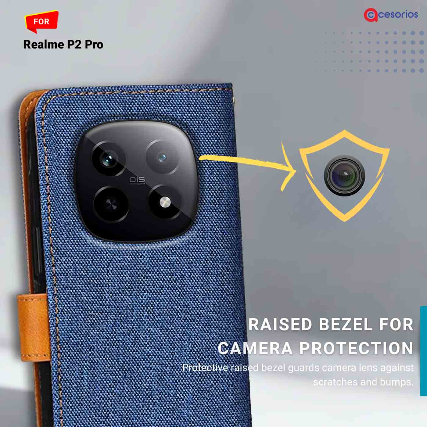 Denim & Leather back panel — Realme P2 Pro in Blue mobile case