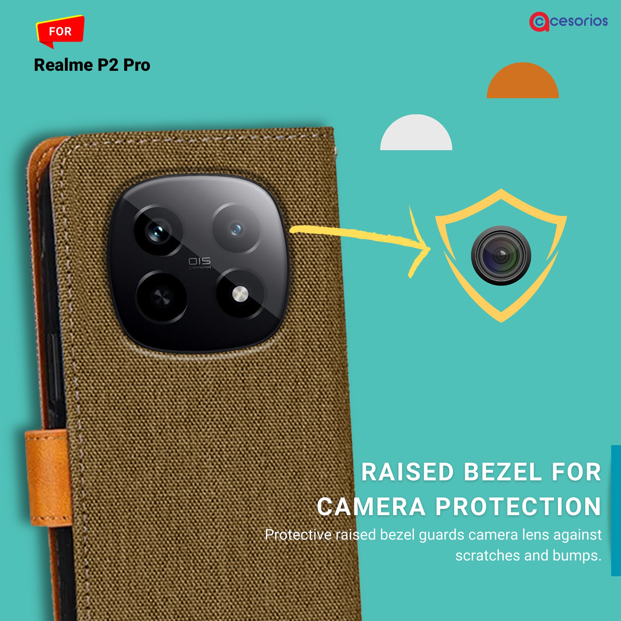 Accesorios Realme P2 Pro denim flip cover – Dark Brown – Image 2 #color_dark brown