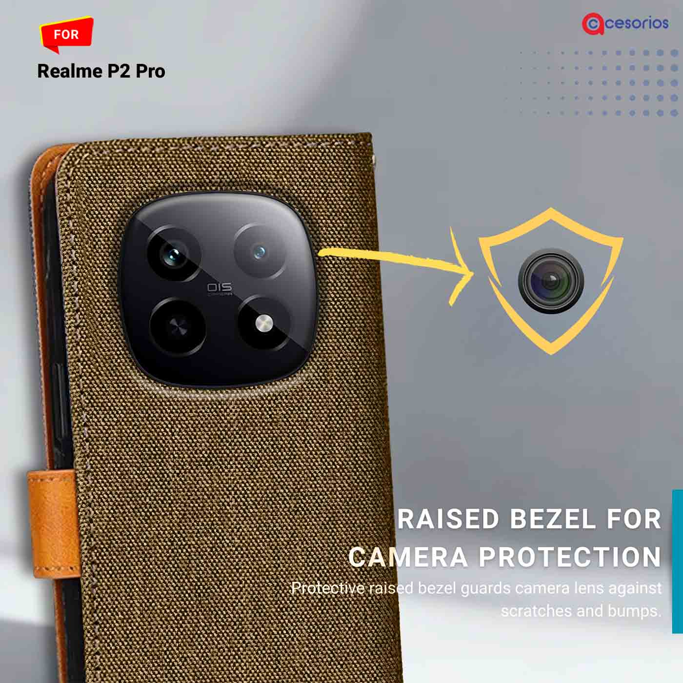 Denim & Leather back panel — Realme P2 Pro in Dark Brown mobile case