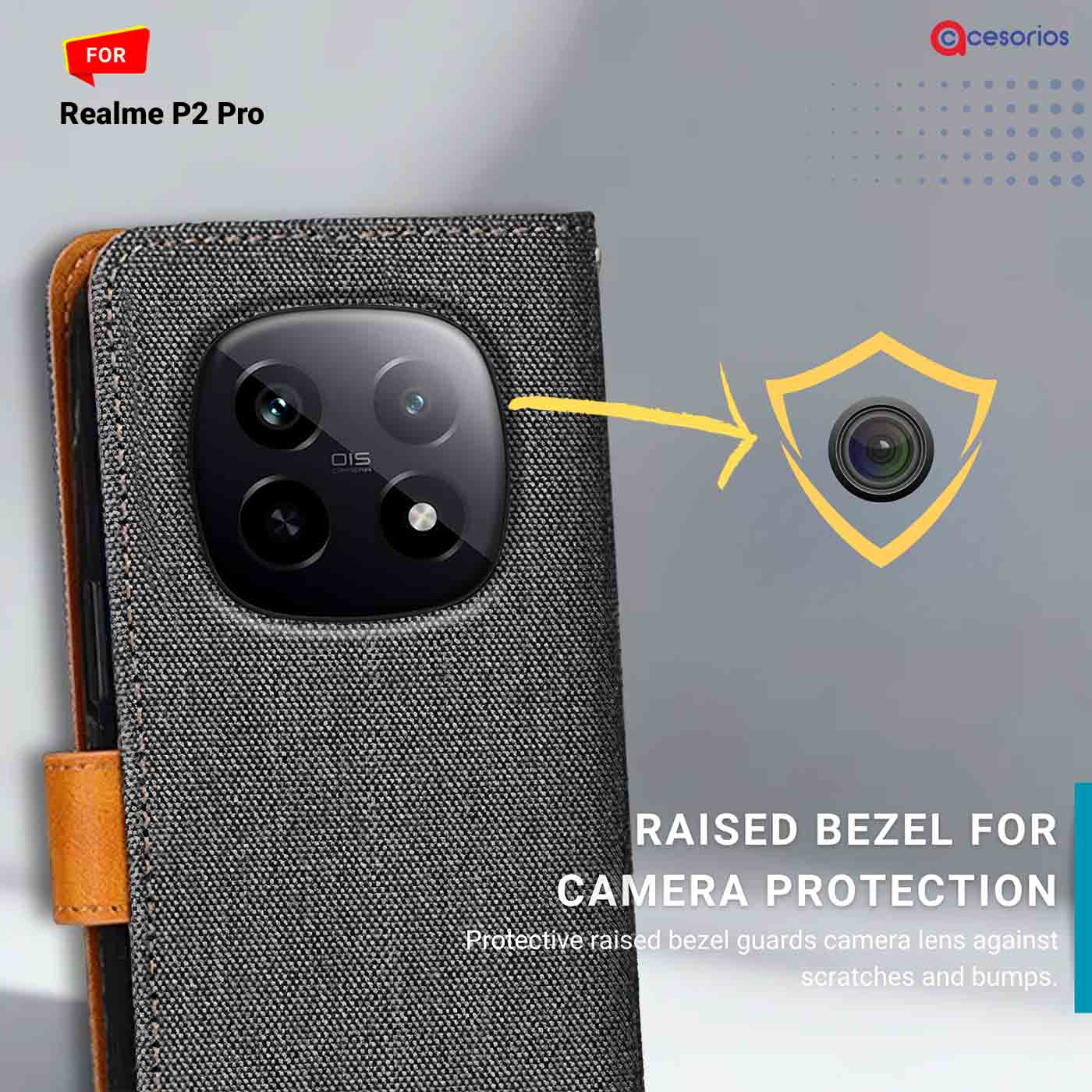 Accesorios Realme P2 Pro denim flip cover – Grey – Image 2 #color_