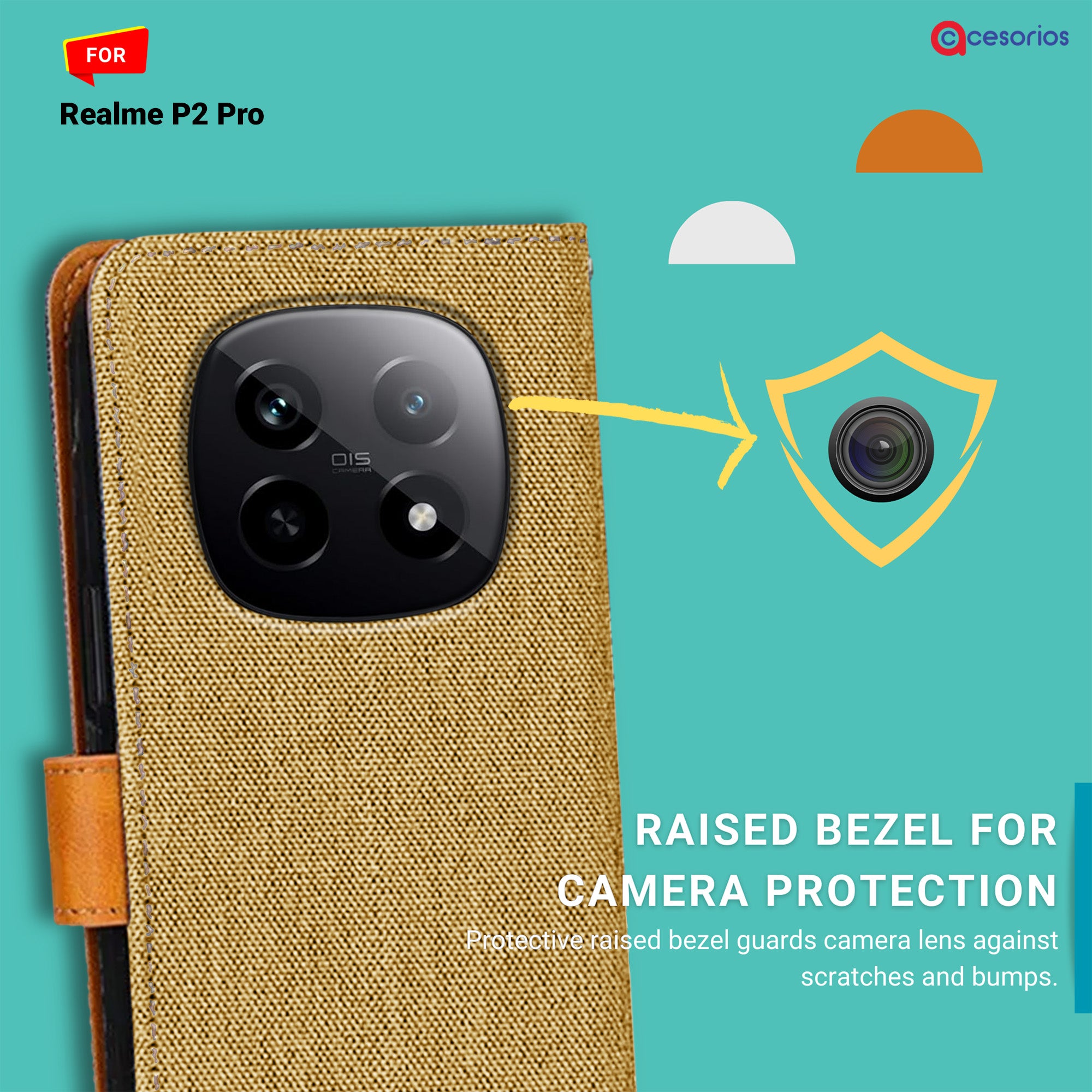 Accesorios Realme P2 Pro denim flip cover – Light Brown – Image 2 #color_light brown