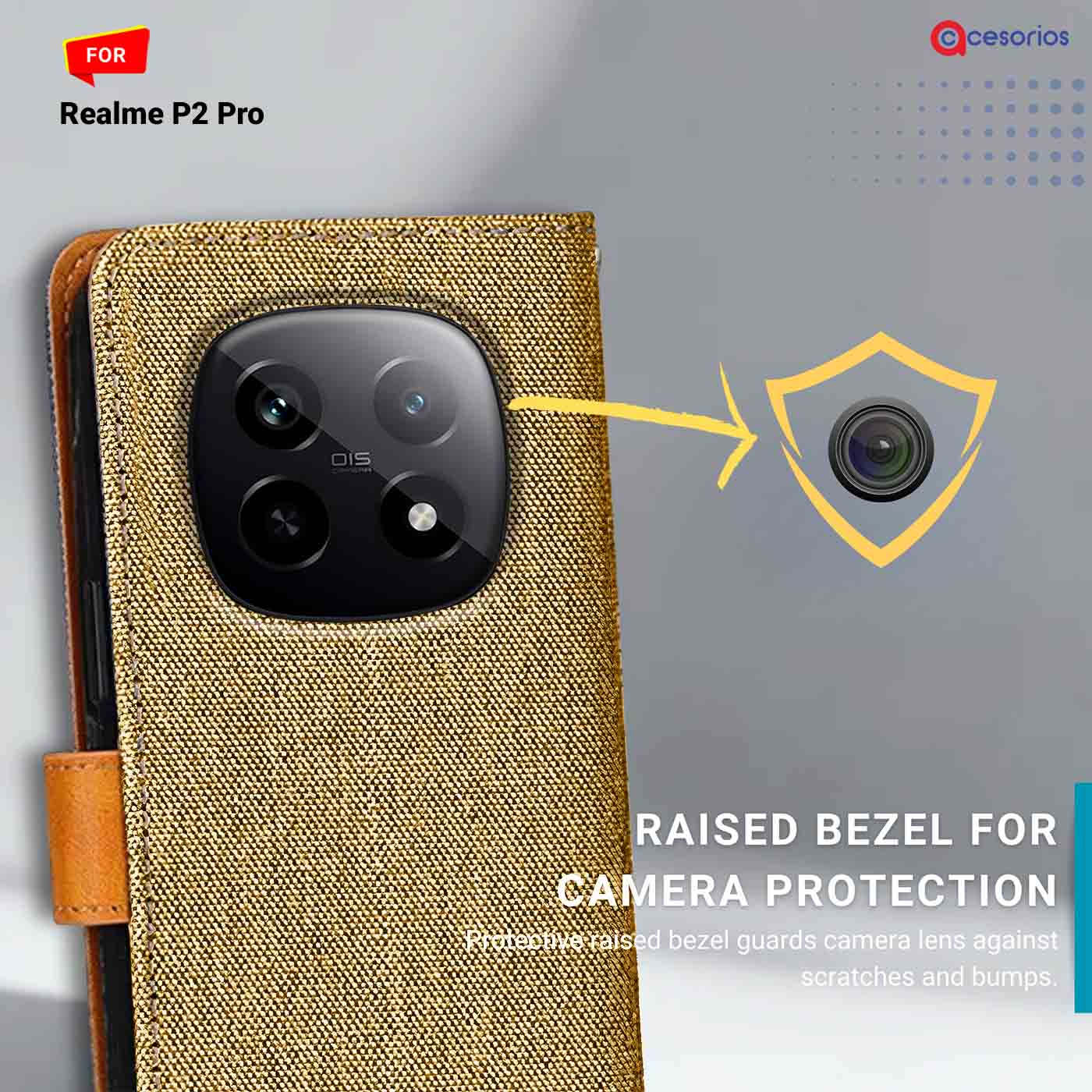 Denim & Leather back panel — Realme P2 Pro in Light Brown mobile case