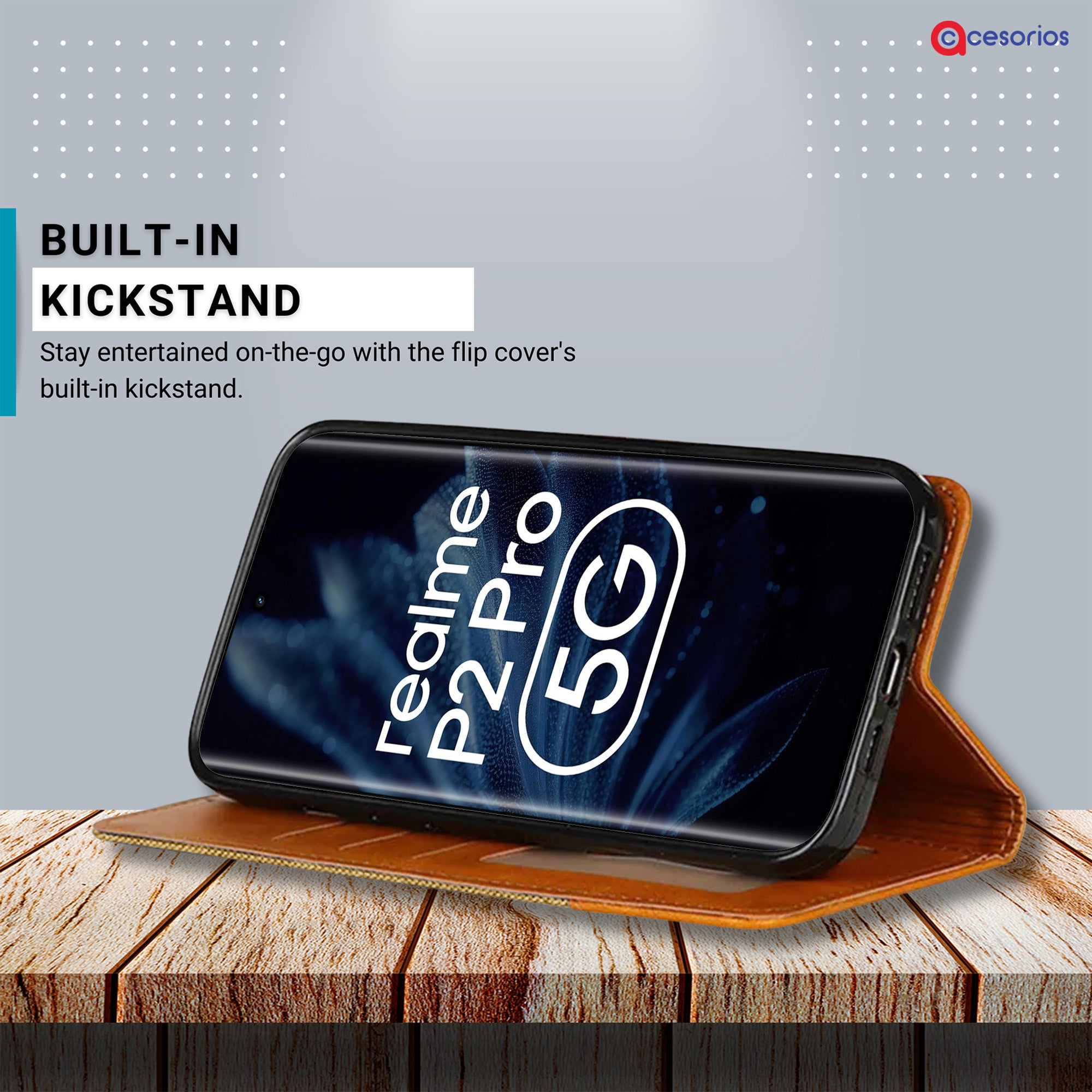 Accesorios Realme P2 Pro denim flip cover – Light Brown – Image 4 #color_light brown