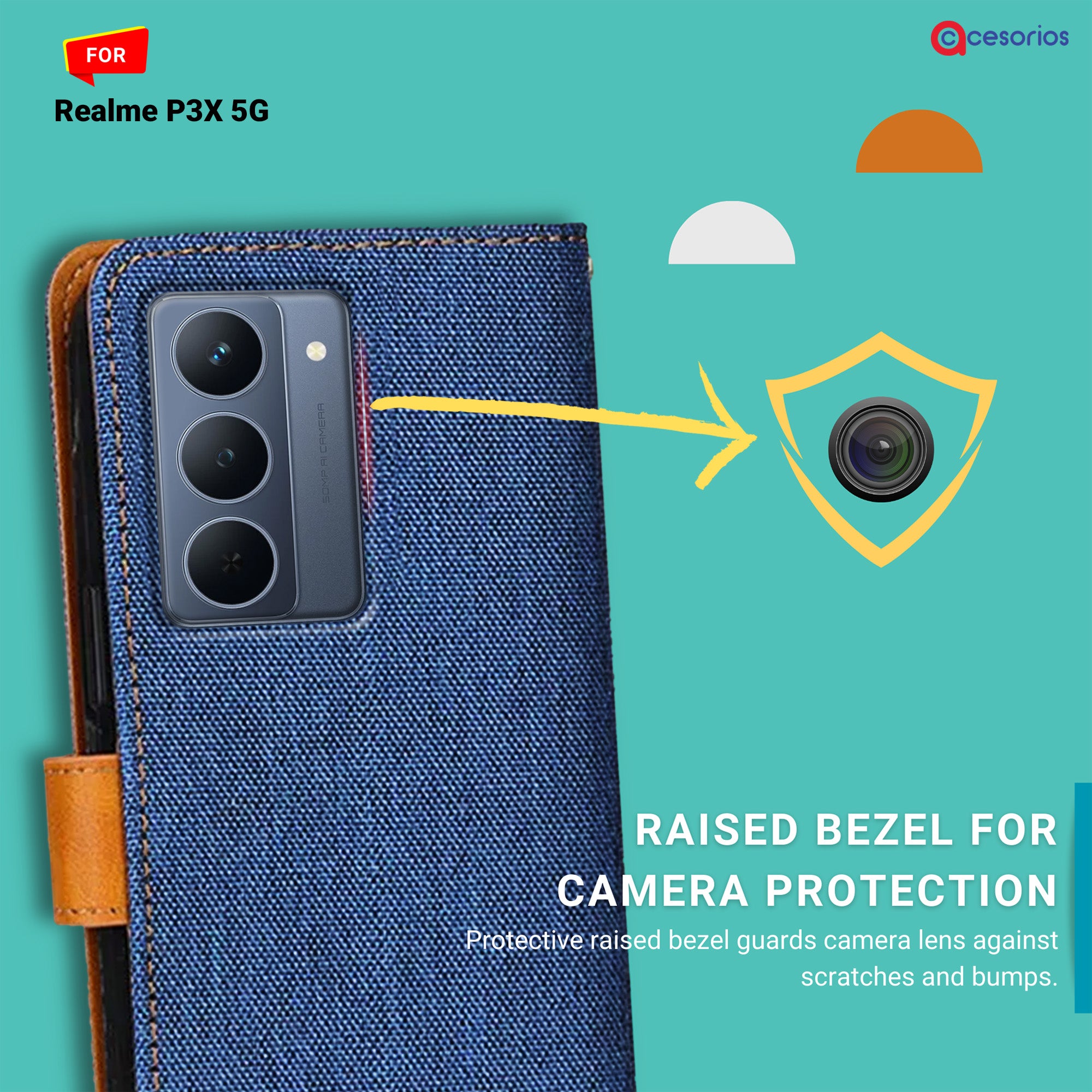 Accesorios Realme P3X 5G denim flip cover – Blue – Image 2 #color_blue