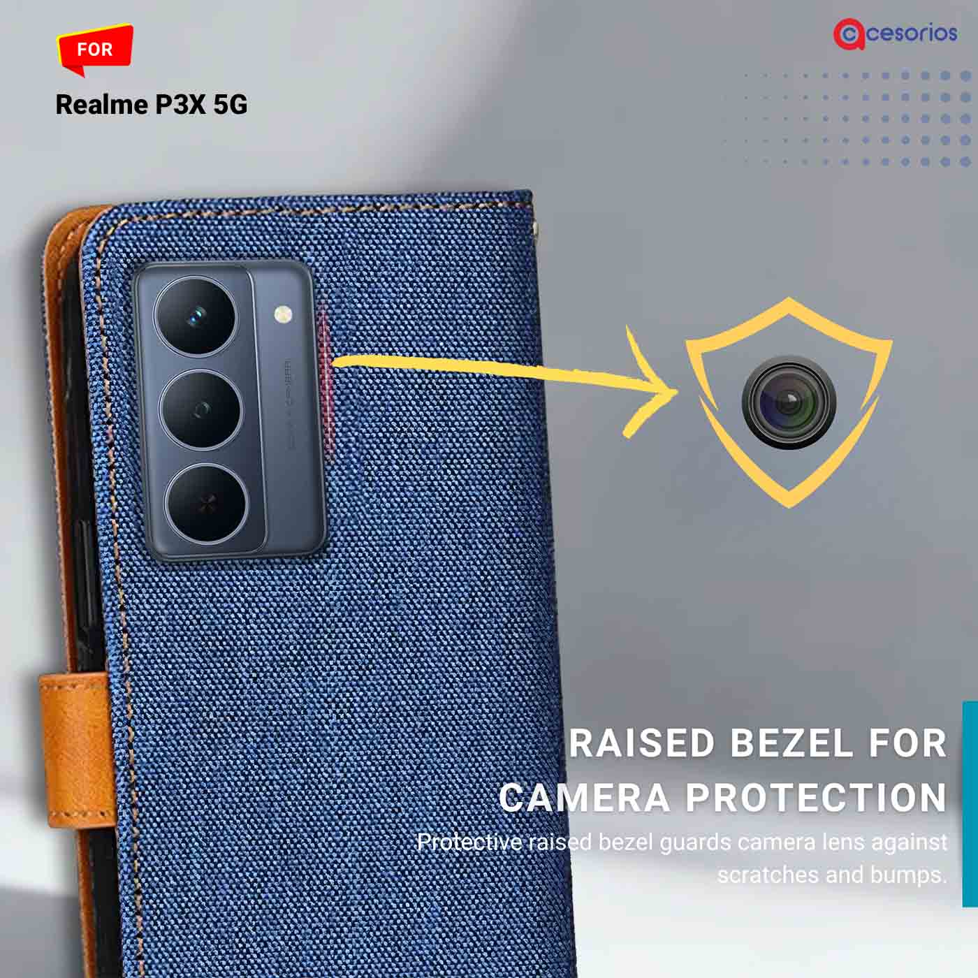 Denim & Leather back panel — Realme P3X 5G in Blue mobile case
