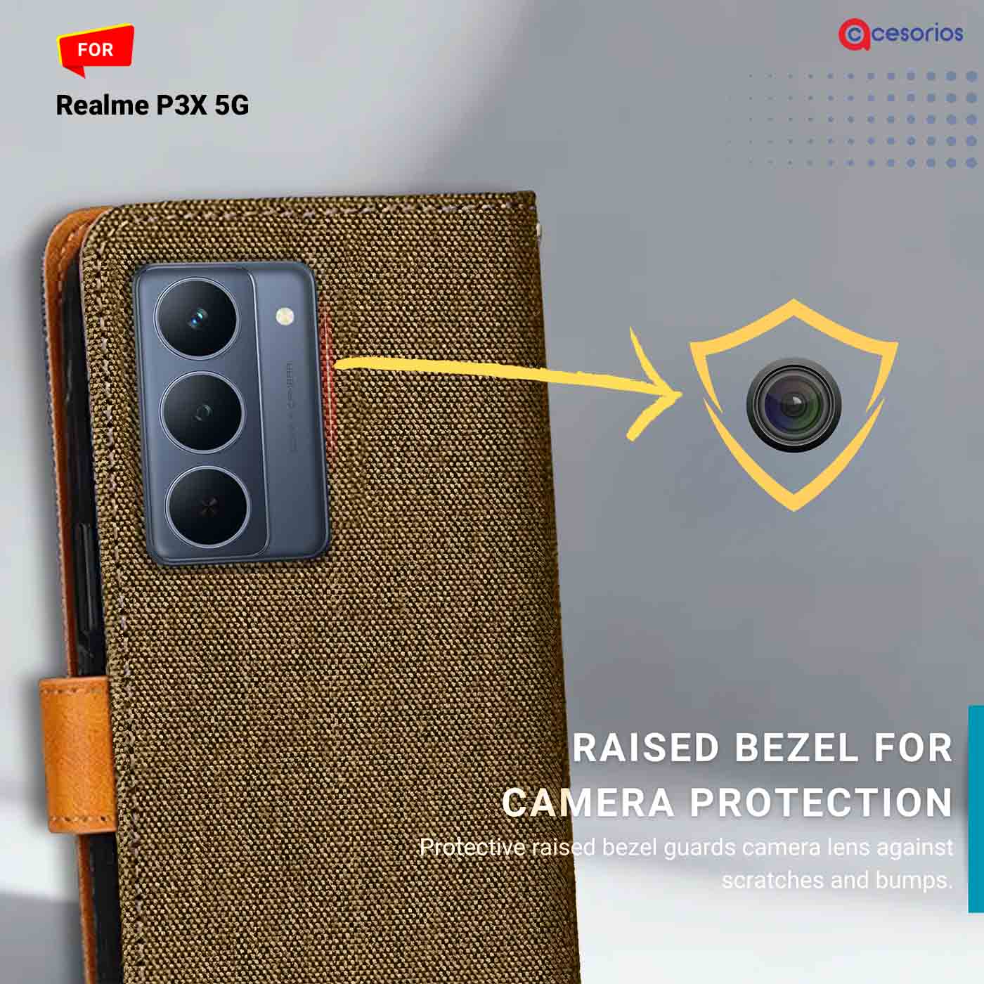 Denim & Leather back panel — Realme P3X 5G in Dark Brown mobile case