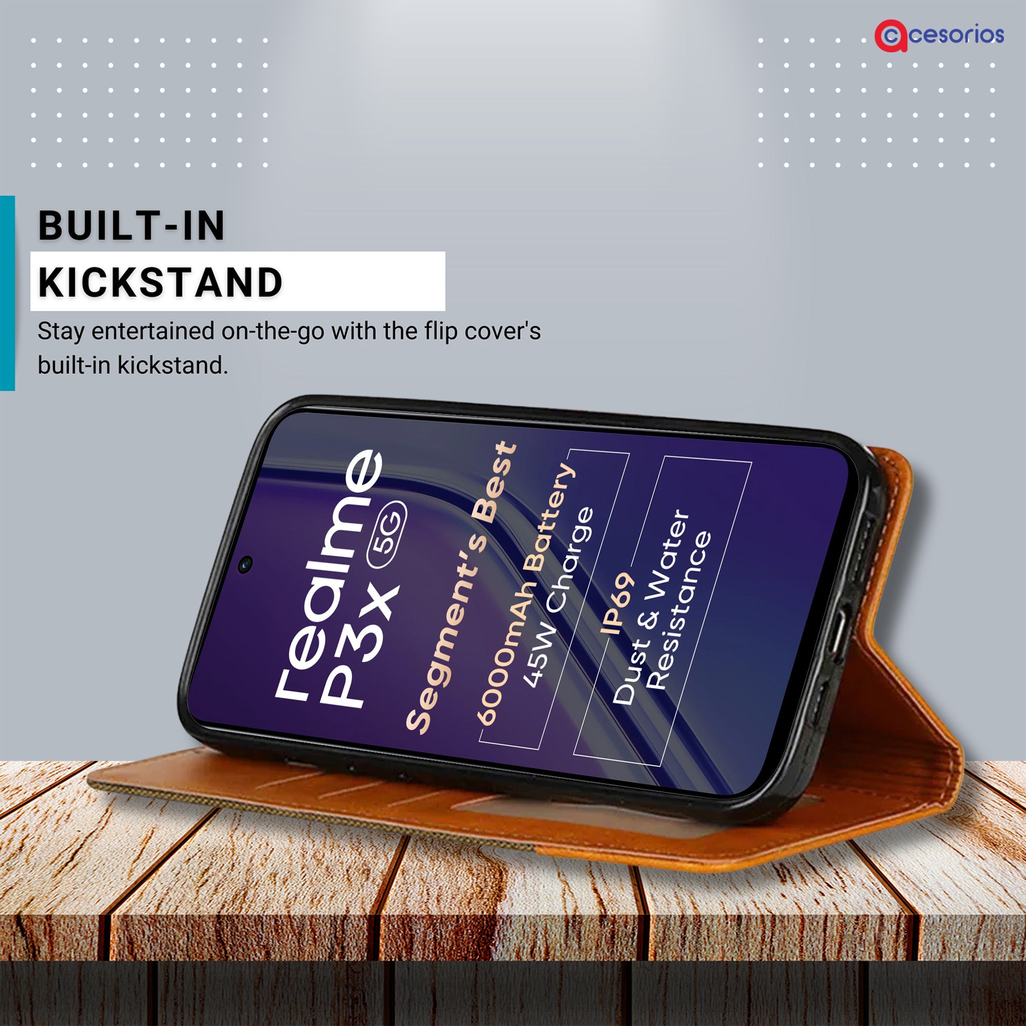 Accesorios Realme P3X 5G denim flip cover – Dark Brown – Image 4 #color_dark brown