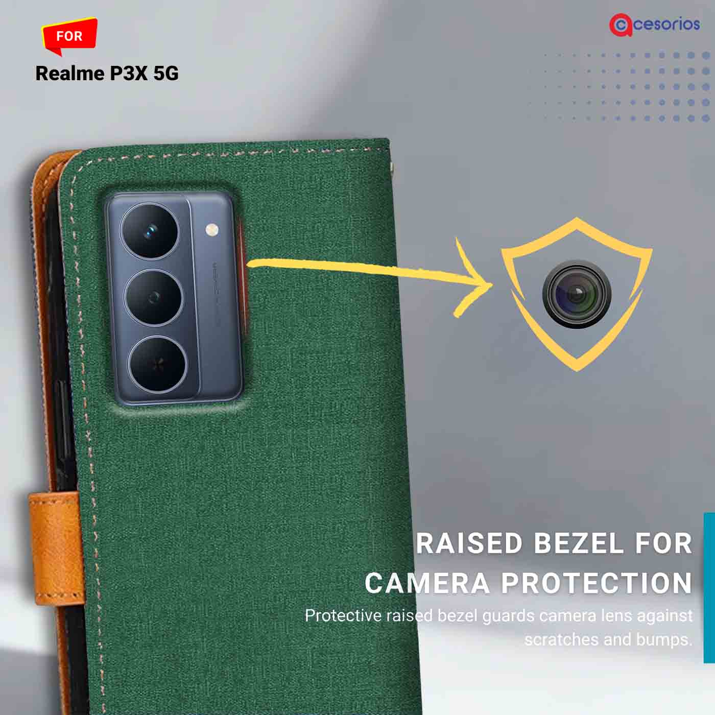 Accesorios Realme P3X 5G denim flip cover – Green – Image 2 #color_g