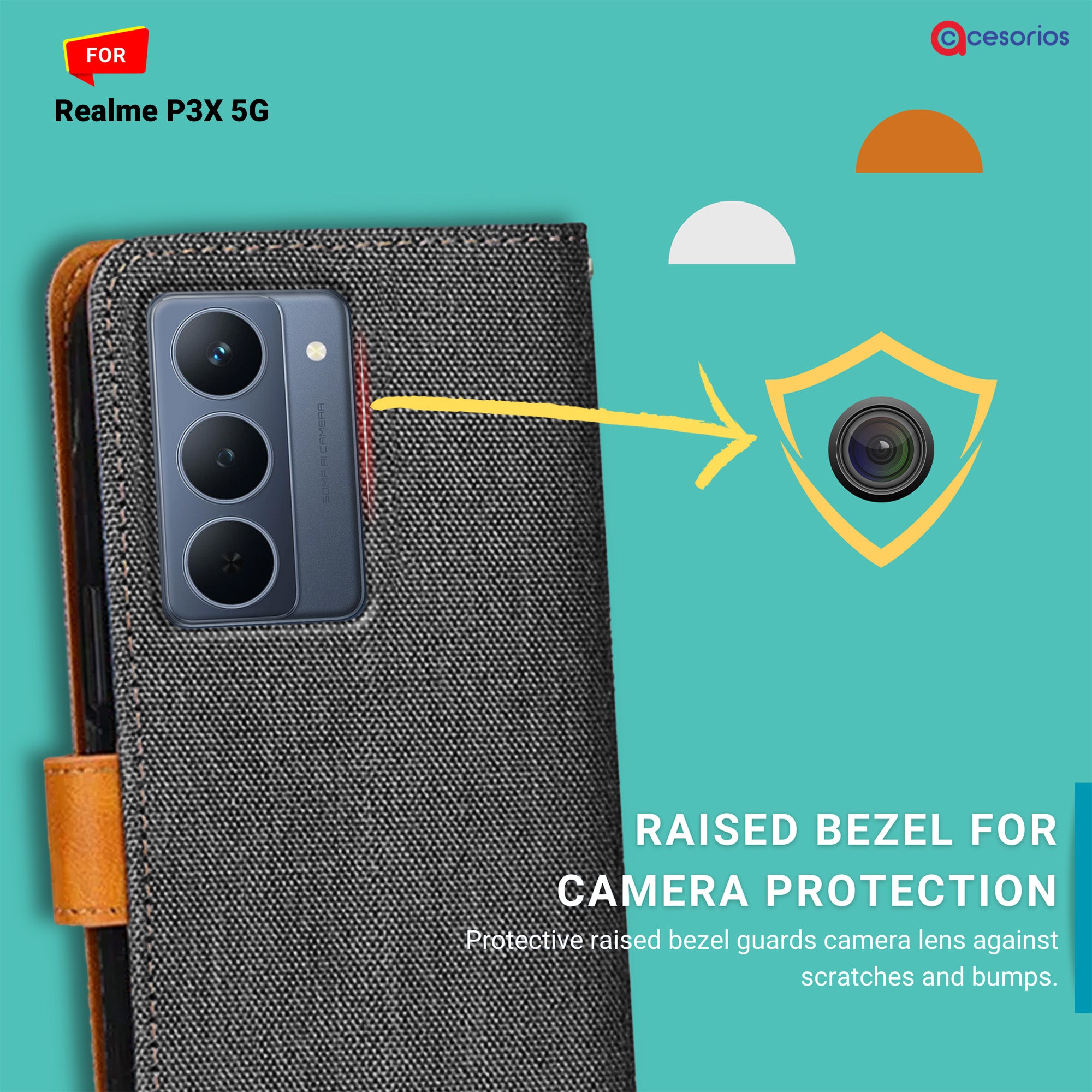 Accesorios Realme P3X 5G denim flip cover – Grey – Image 2 #color_grey