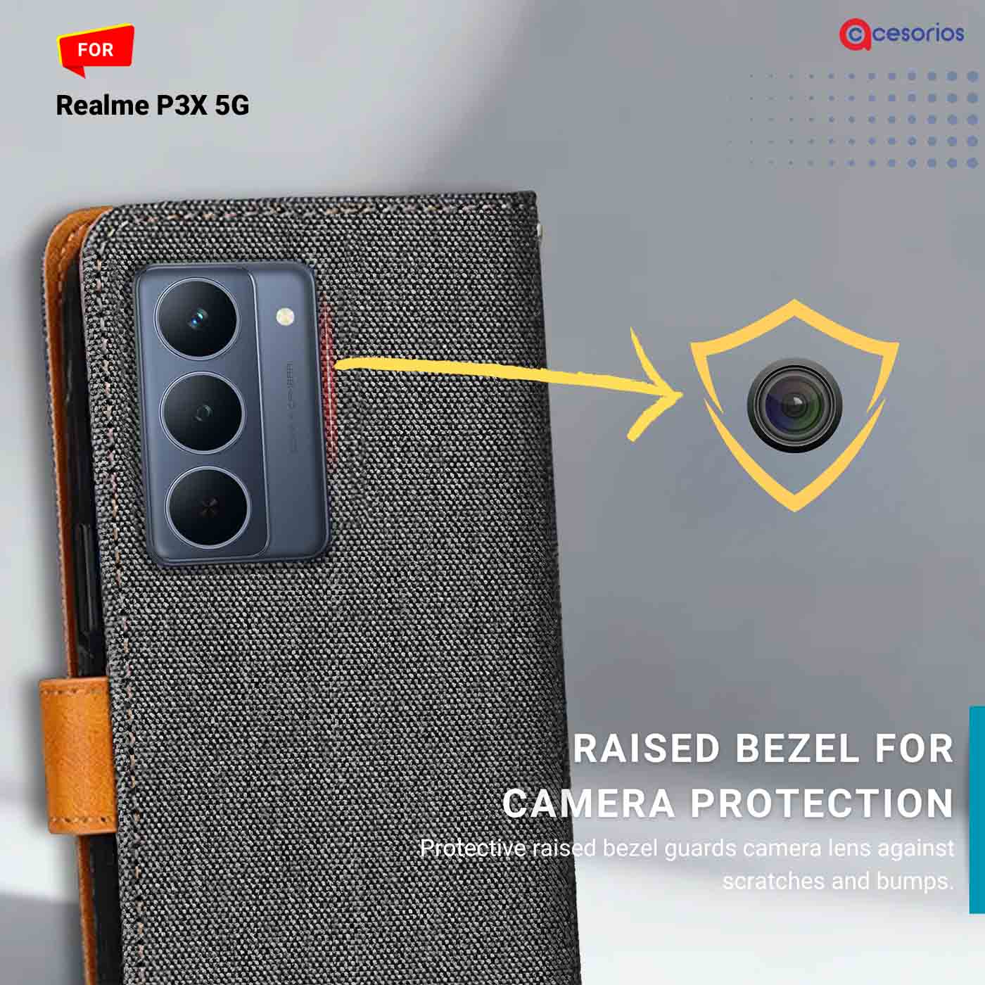 Denim & Leather back panel — Realme P3X 5G in Grey mobile case