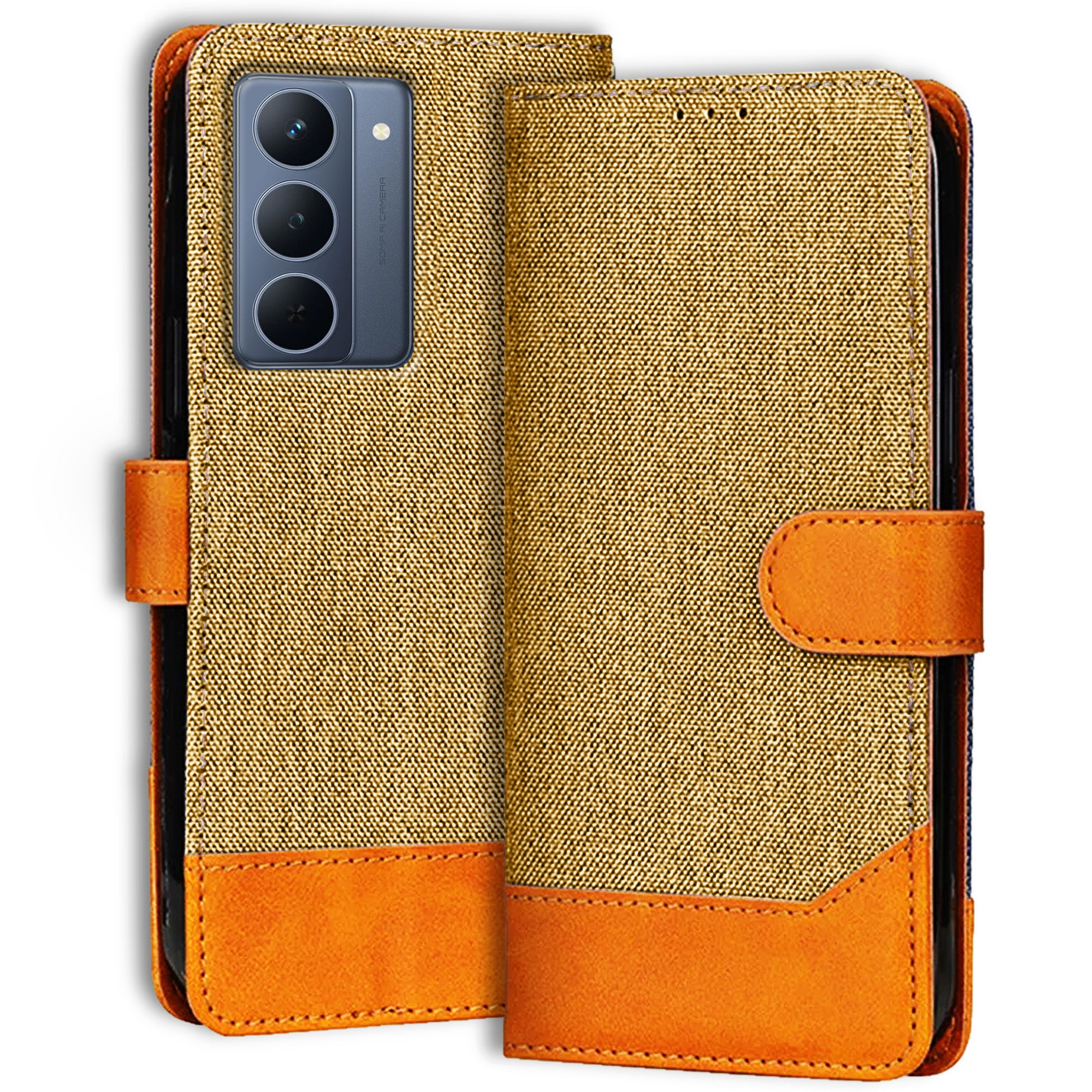 Accesorios Realme P3X 5G denim flip cover – Light Brown – Image 1 #color_light brown