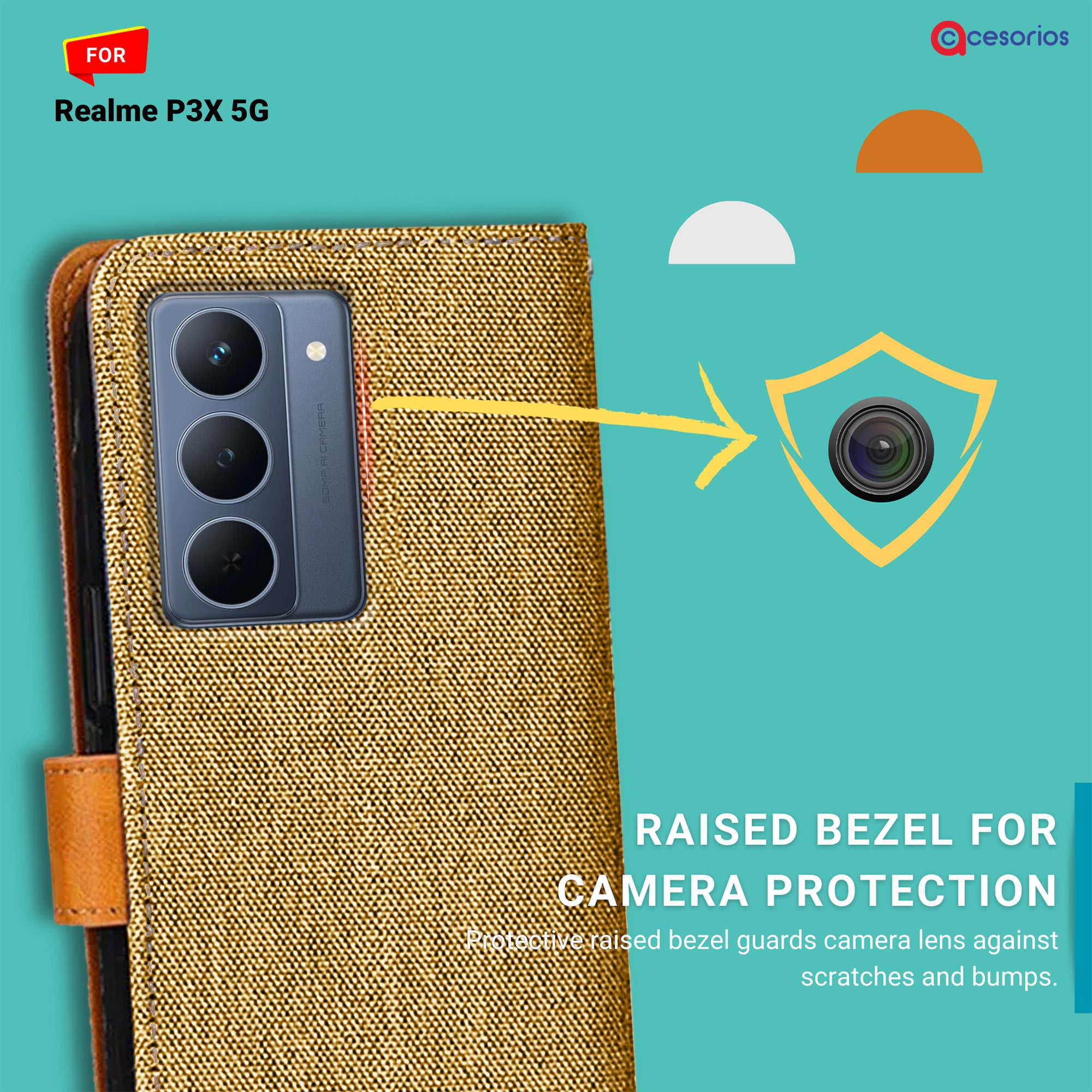 Accesorios Realme P3X 5G denim flip cover – Light Brown – Image 2 #color_light brown