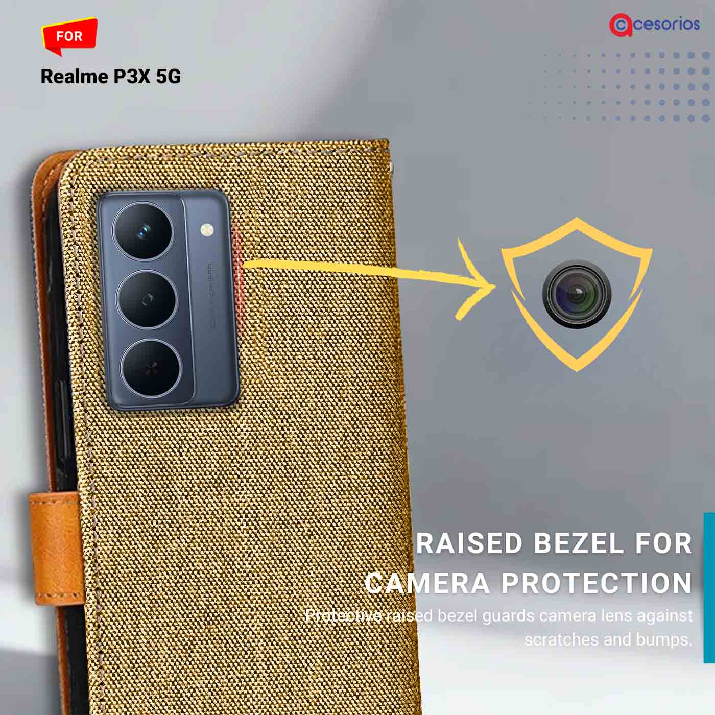 Accesorios Realme P3X 5G denim flip cover – Light Brown – Image 2 #color_light b