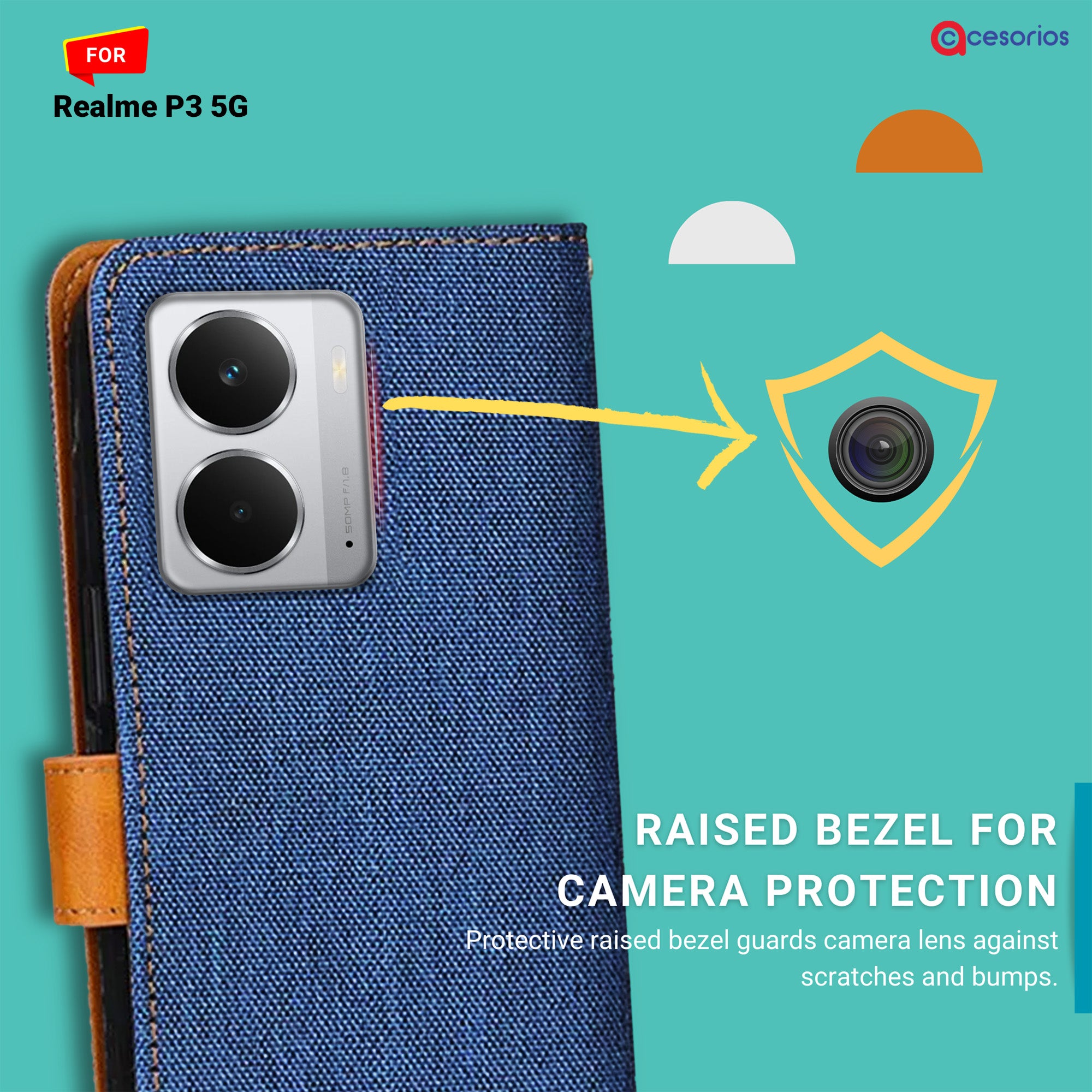 Accesorios Realme P3 5G denim flip cover – Blue – Image 2 #color_blue