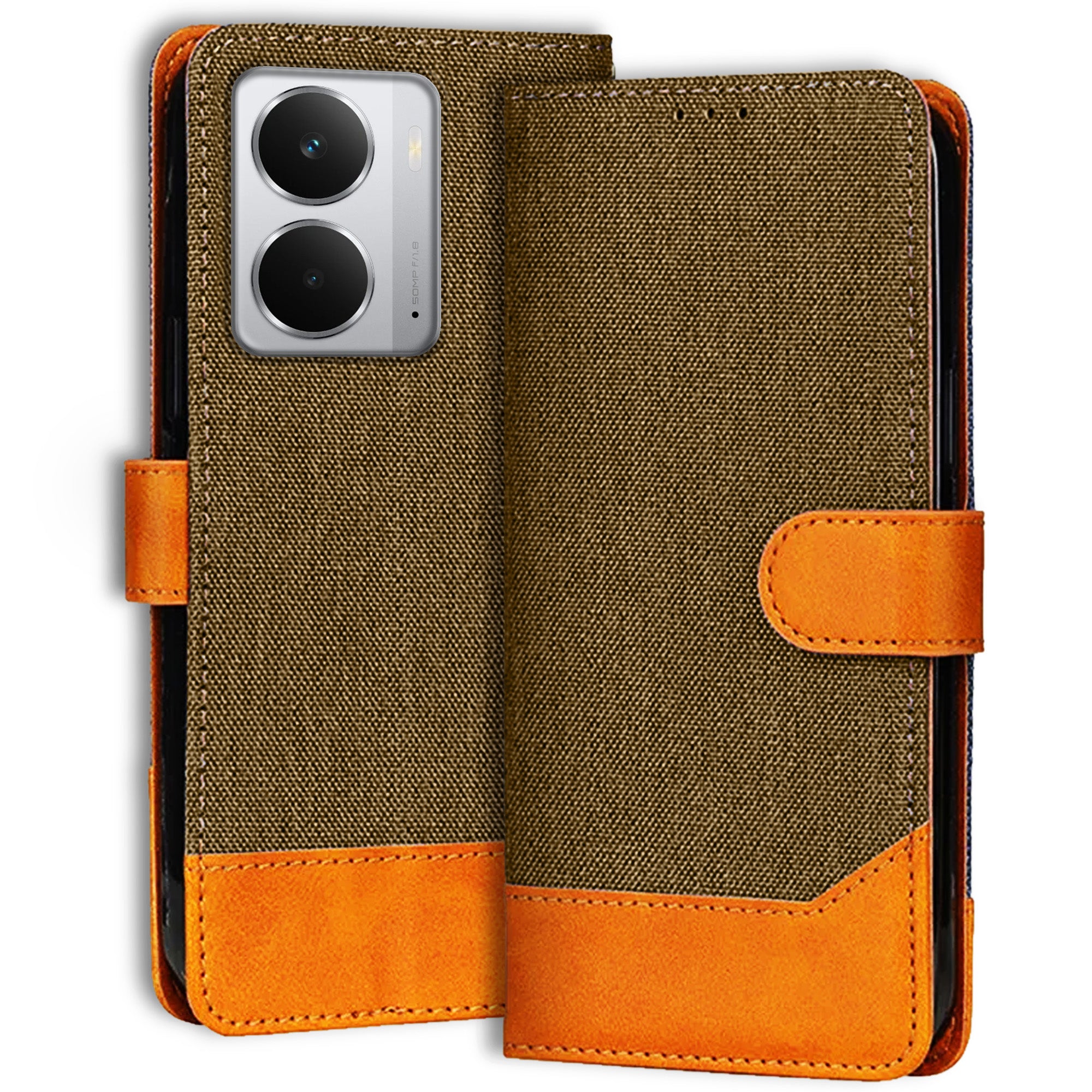 Accesorios Realme P3 5G denim flip cover – Dark Brown – Image 1 #color_dark brown