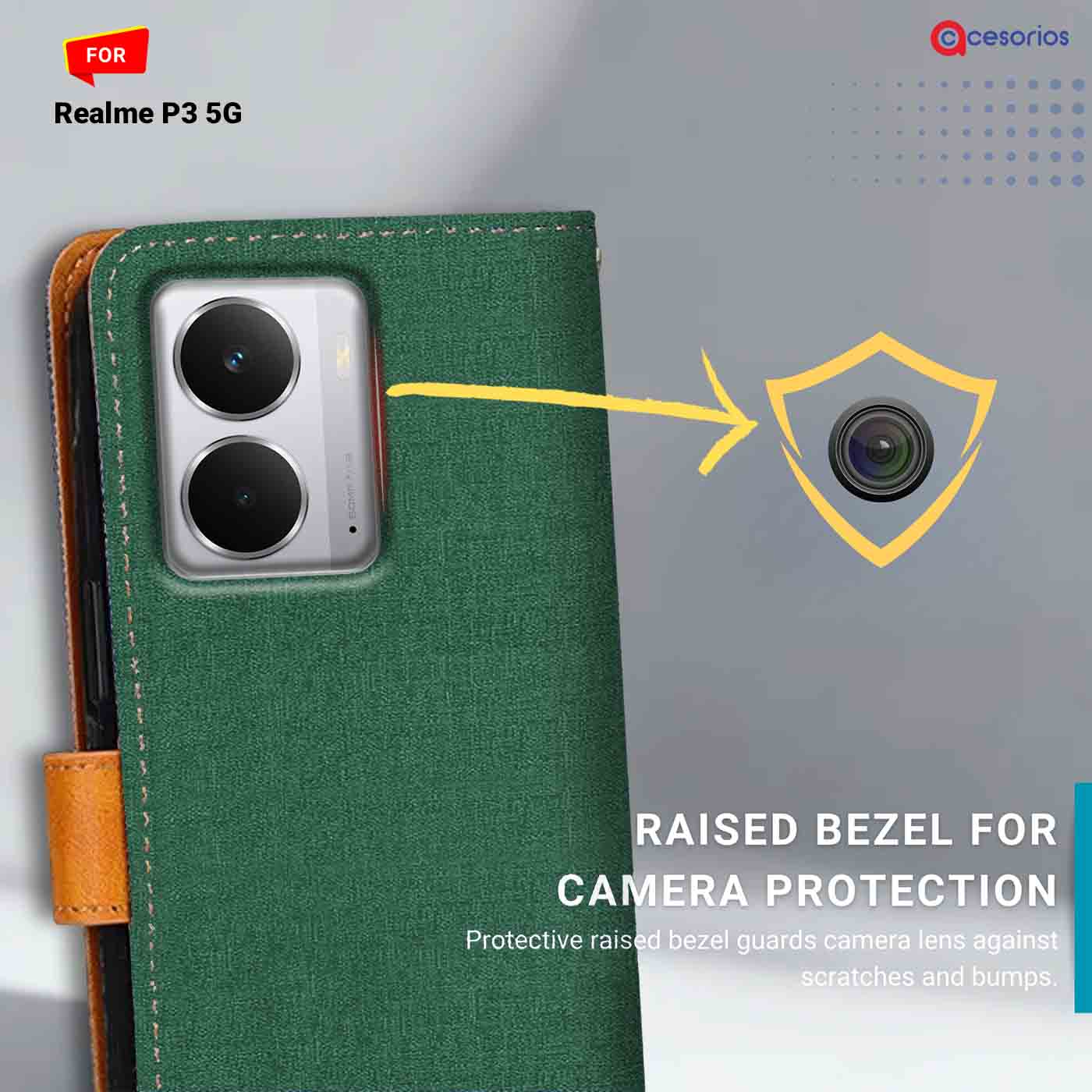 Canvas & Suede back panel — Realme P3 5G in Green mobile case