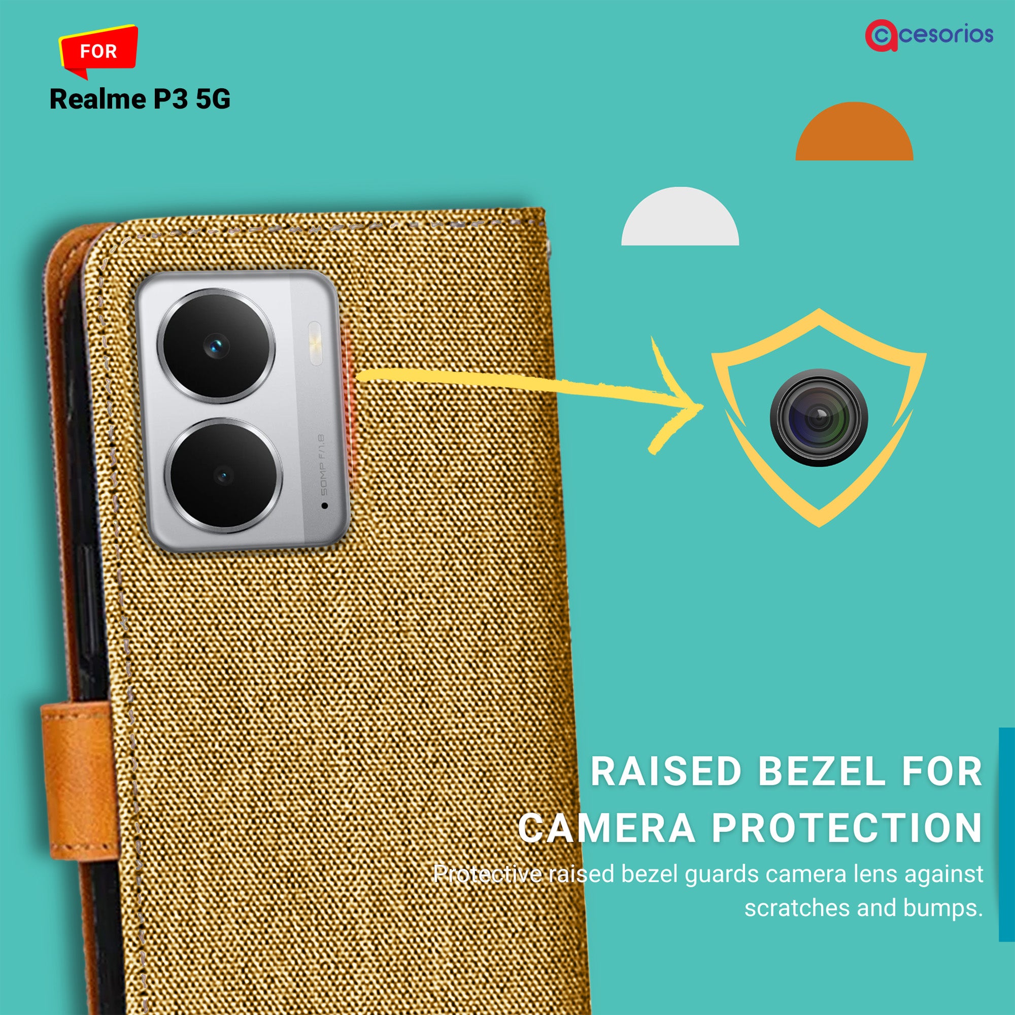 Accesorios Realme P3 5G denim flip cover – Light Brown – Image 2 #color_light brown