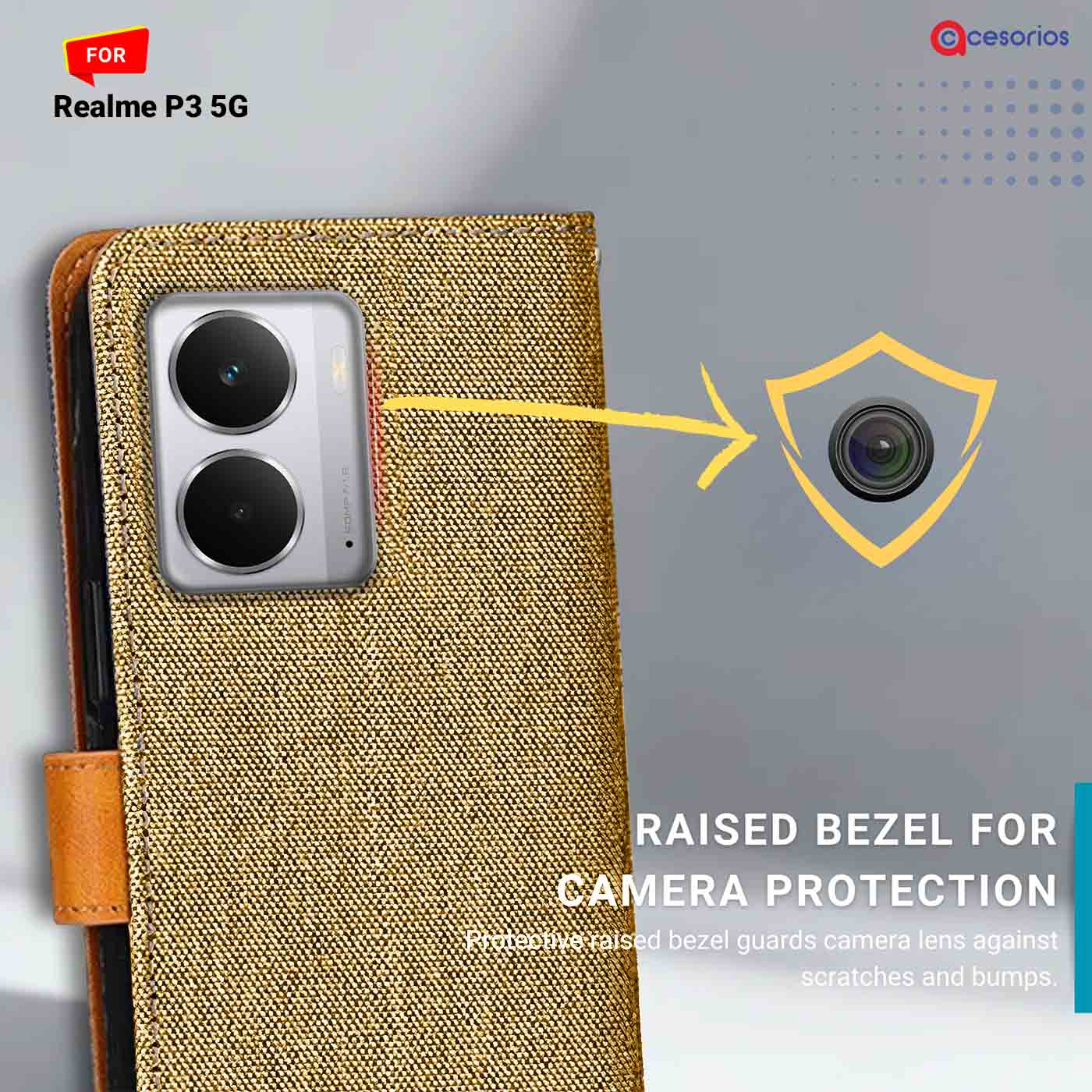 Denim & Leather back panel — Realme P3 5G in Light Brown mobile case