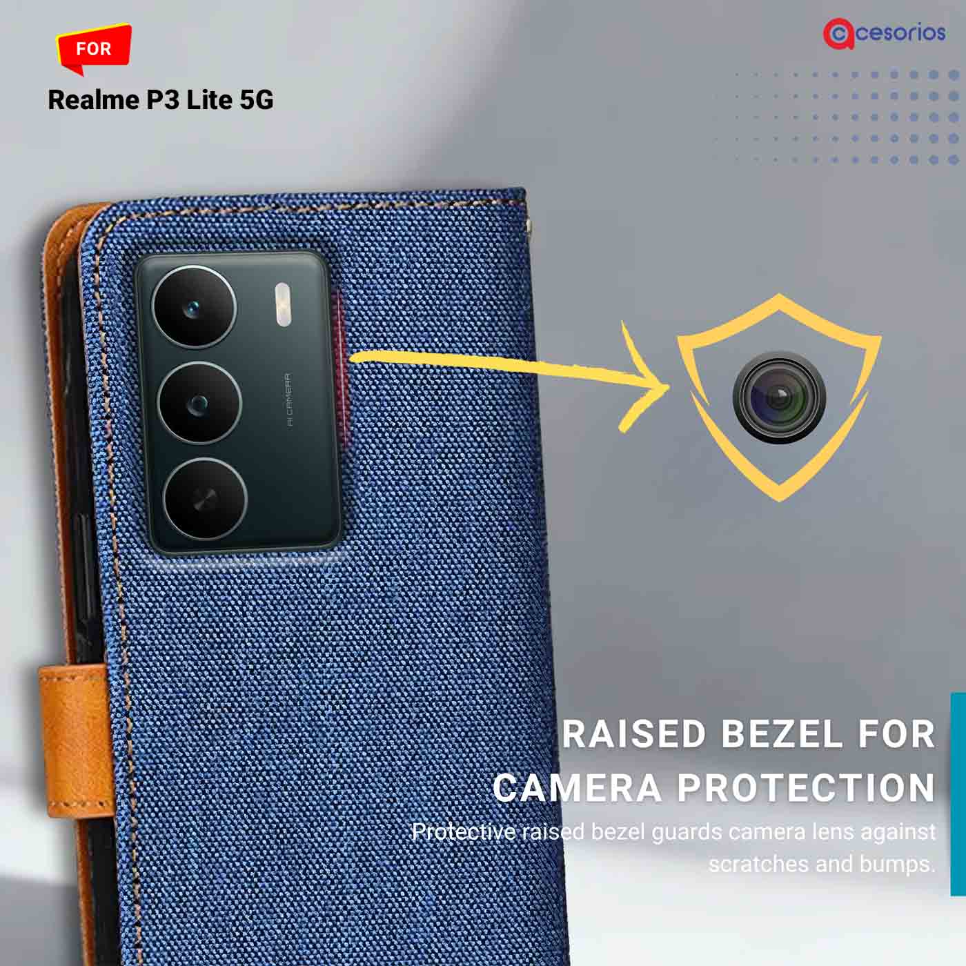 Denim & Leather back panel — Realme P3 Lite 5G in Blue mobile case