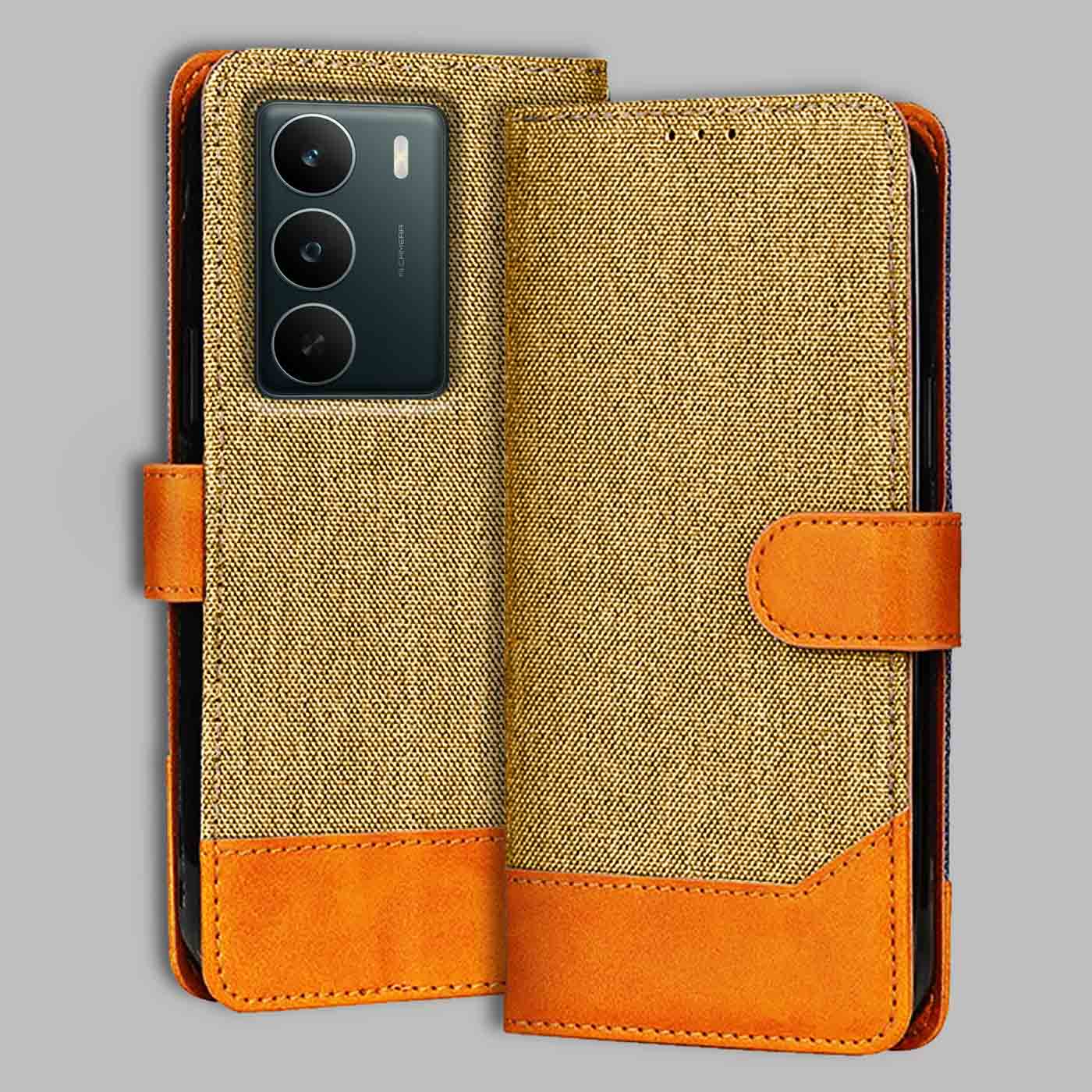 Accesorios Realme P3 Lite 5G denim flip cover – Light Brown – Image 1 #color_light b