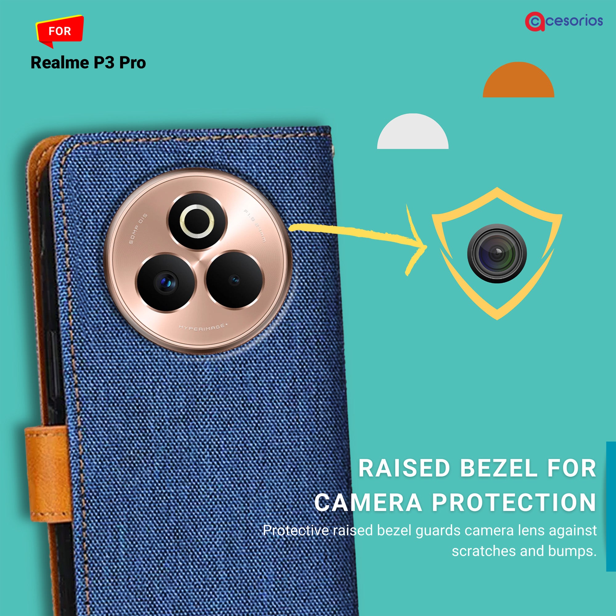 Accesorios Realme P3 Pro denim flip cover – Blue – Image 2 #color_blue