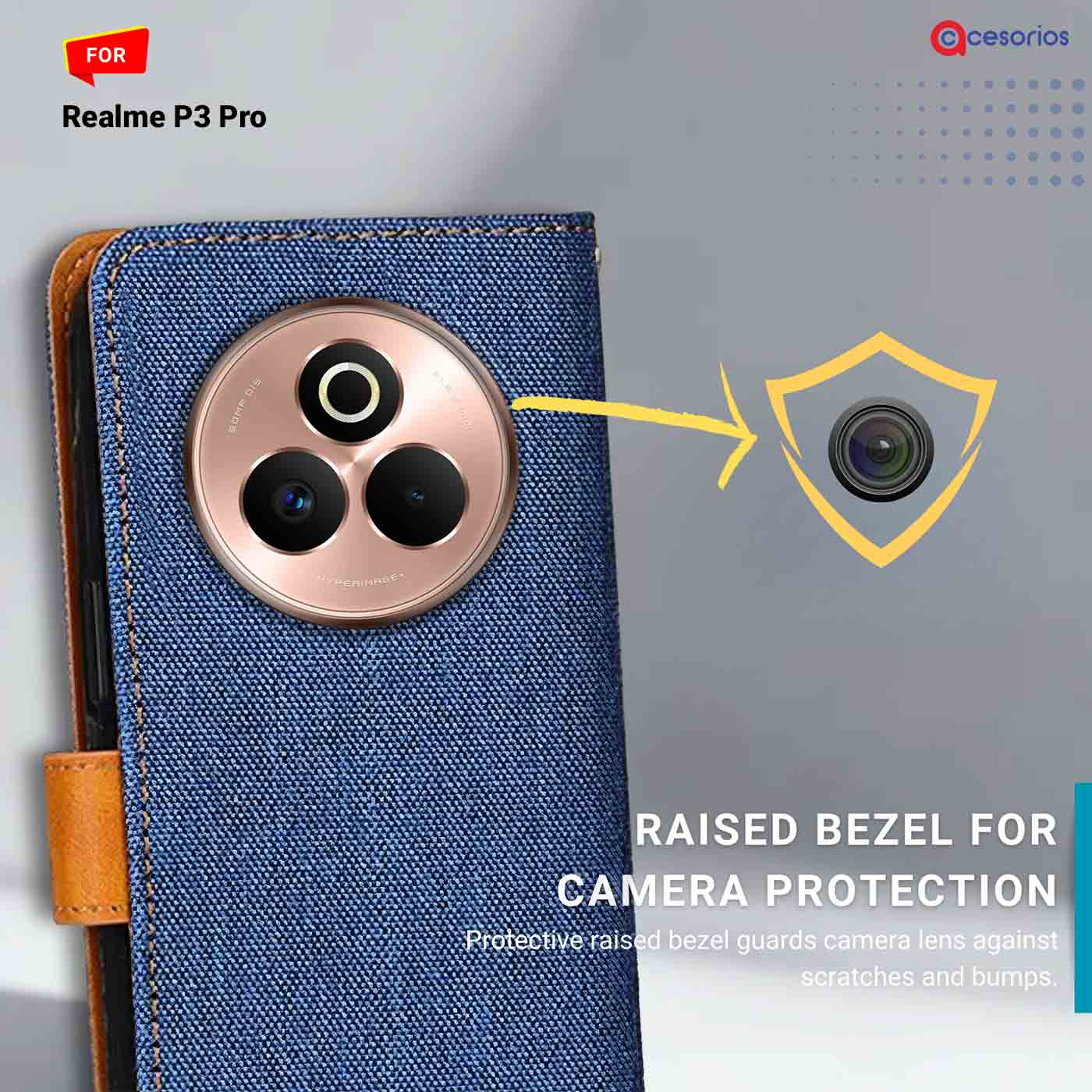 Denim & Leather back panel — Realme P3 Pro 5G in Blue mobile case