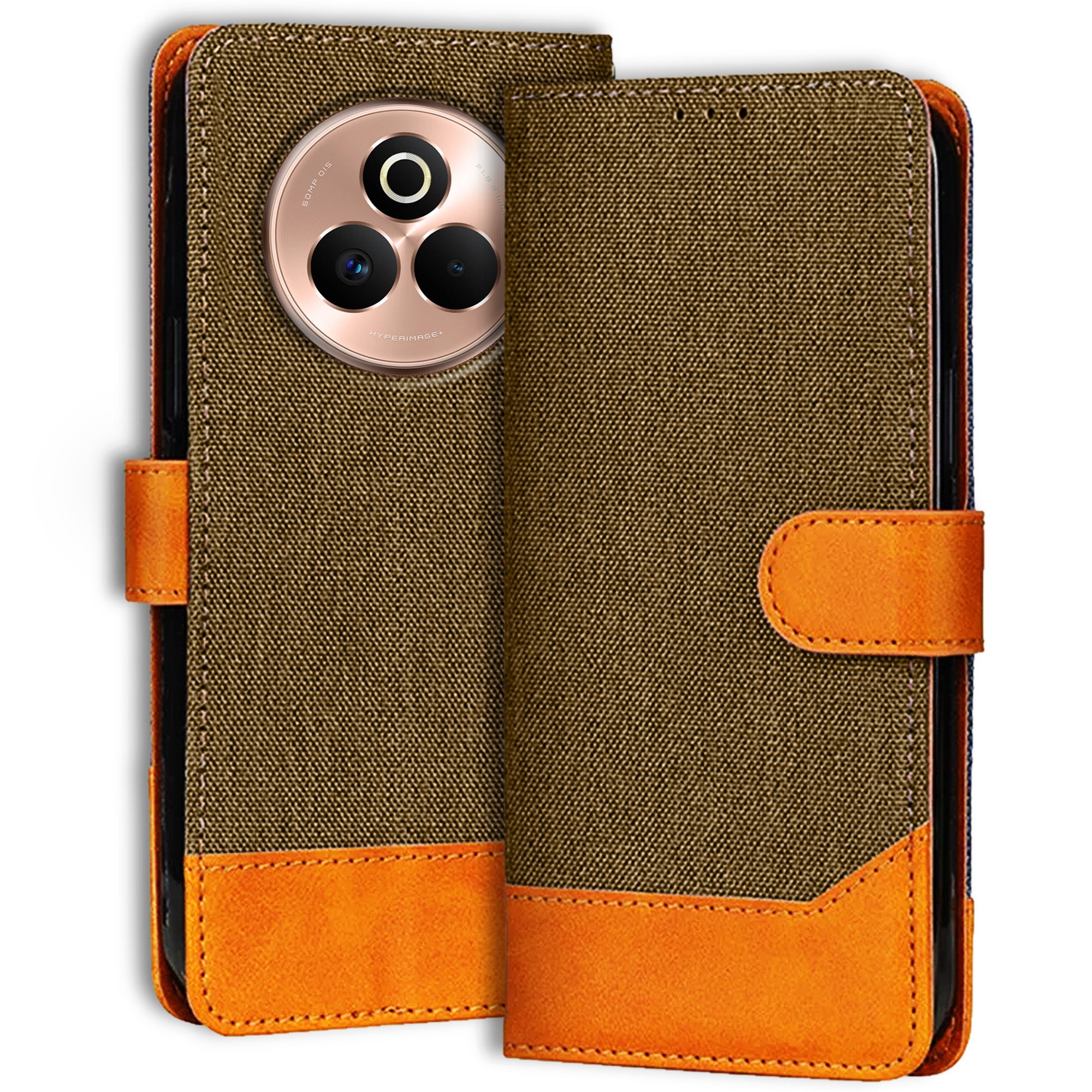 Accesorios Realme P3 Pro denim flip cover – Dark Brown – Image 1 #color_dark brown