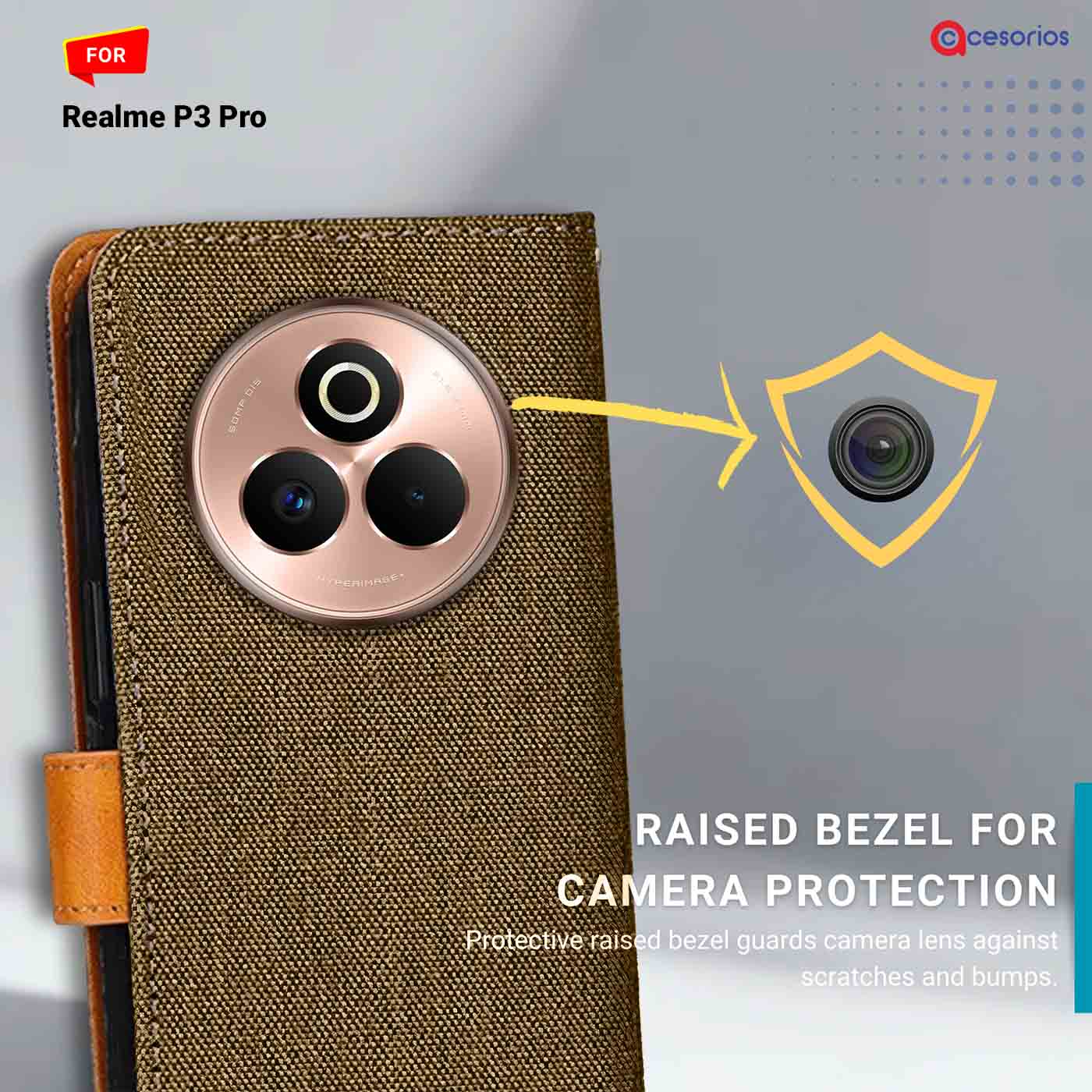Accesorios Realme P3 Pro denim flip cover – Dark Brown – Image 2 #color_dark b