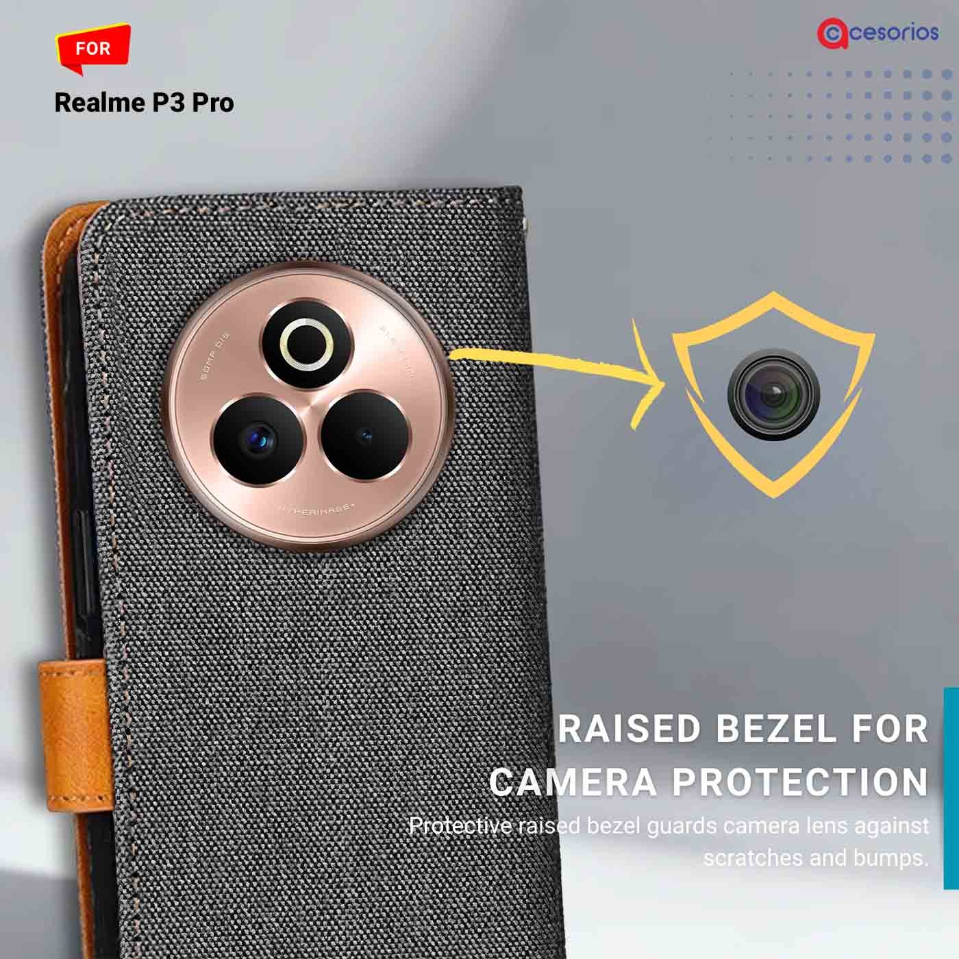Accesorios Realme P3 Pro denim flip cover – Grey – Image 2 #color_