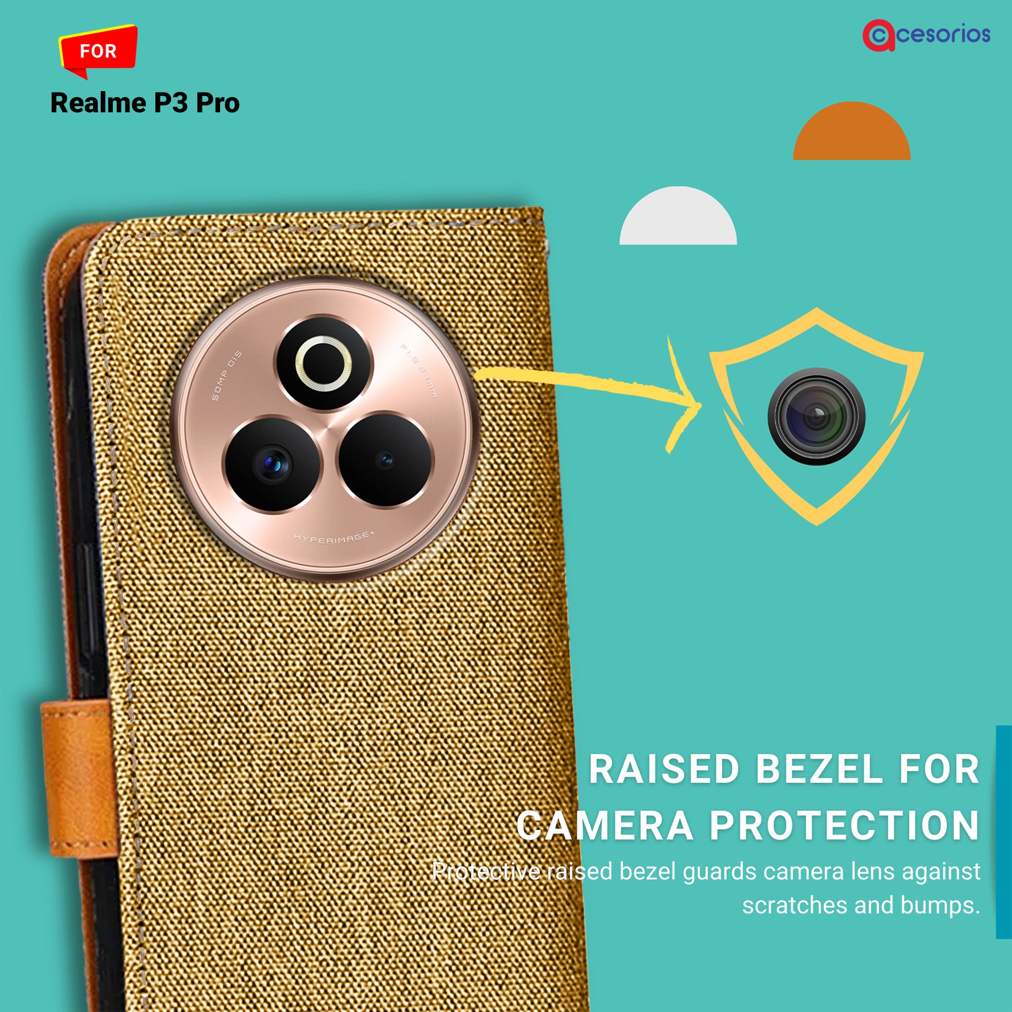 Accesorios Realme P3 Pro denim flip cover – Light Brown – Image 2 #color_light brown
